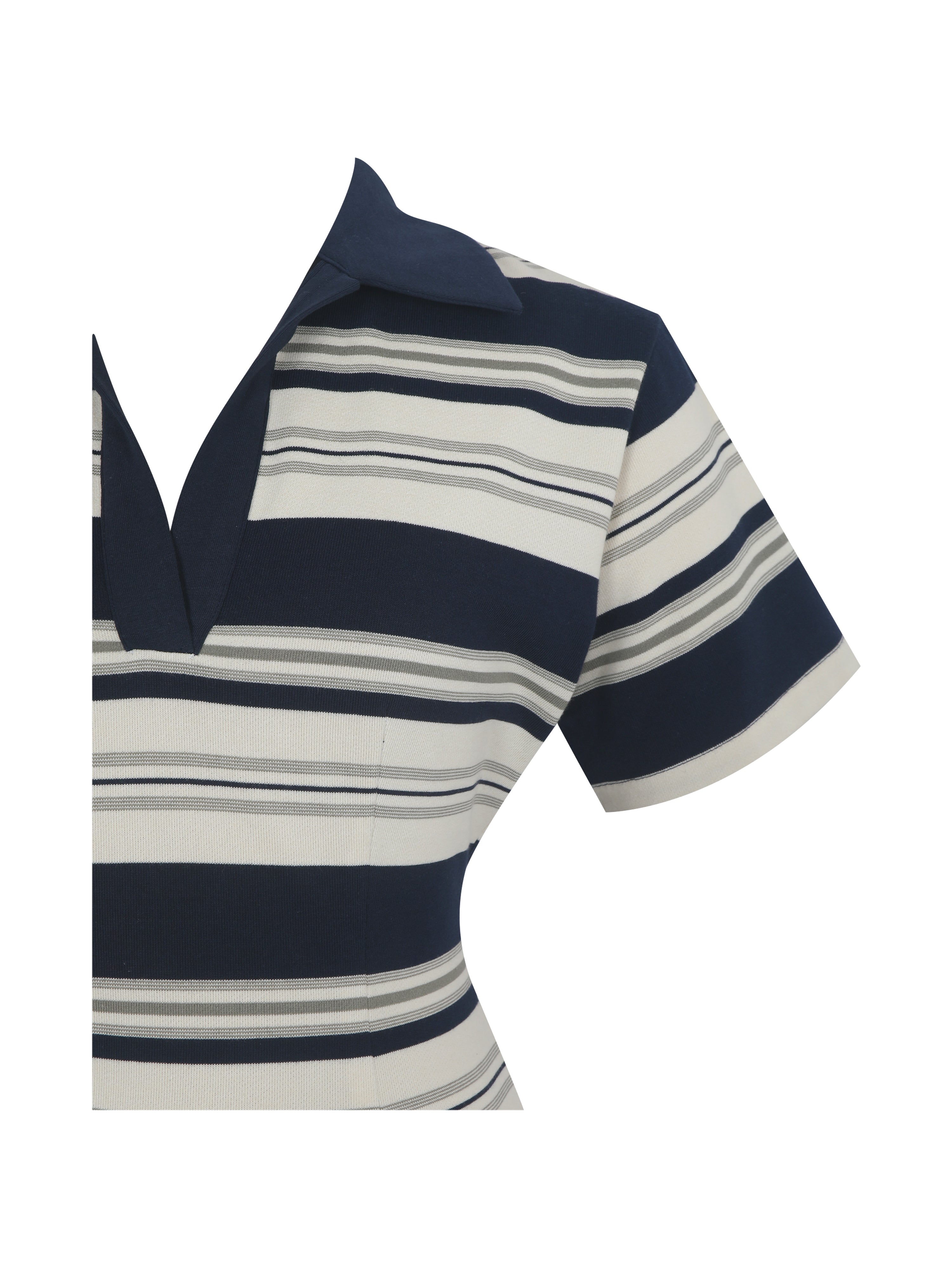 Whitley Navy & Ivory Piqué Cotton Striped Collared Mini Dress