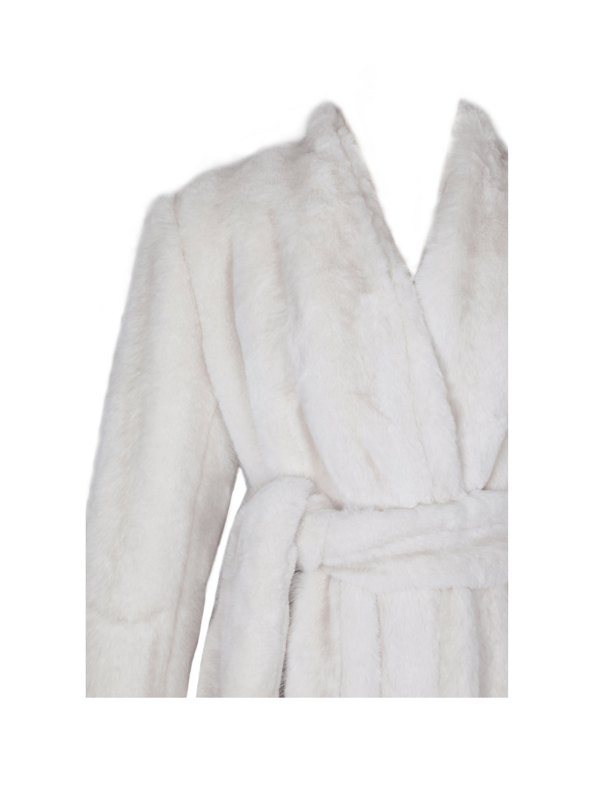 Celine Soft White Faux Mink Belted Longline Coat