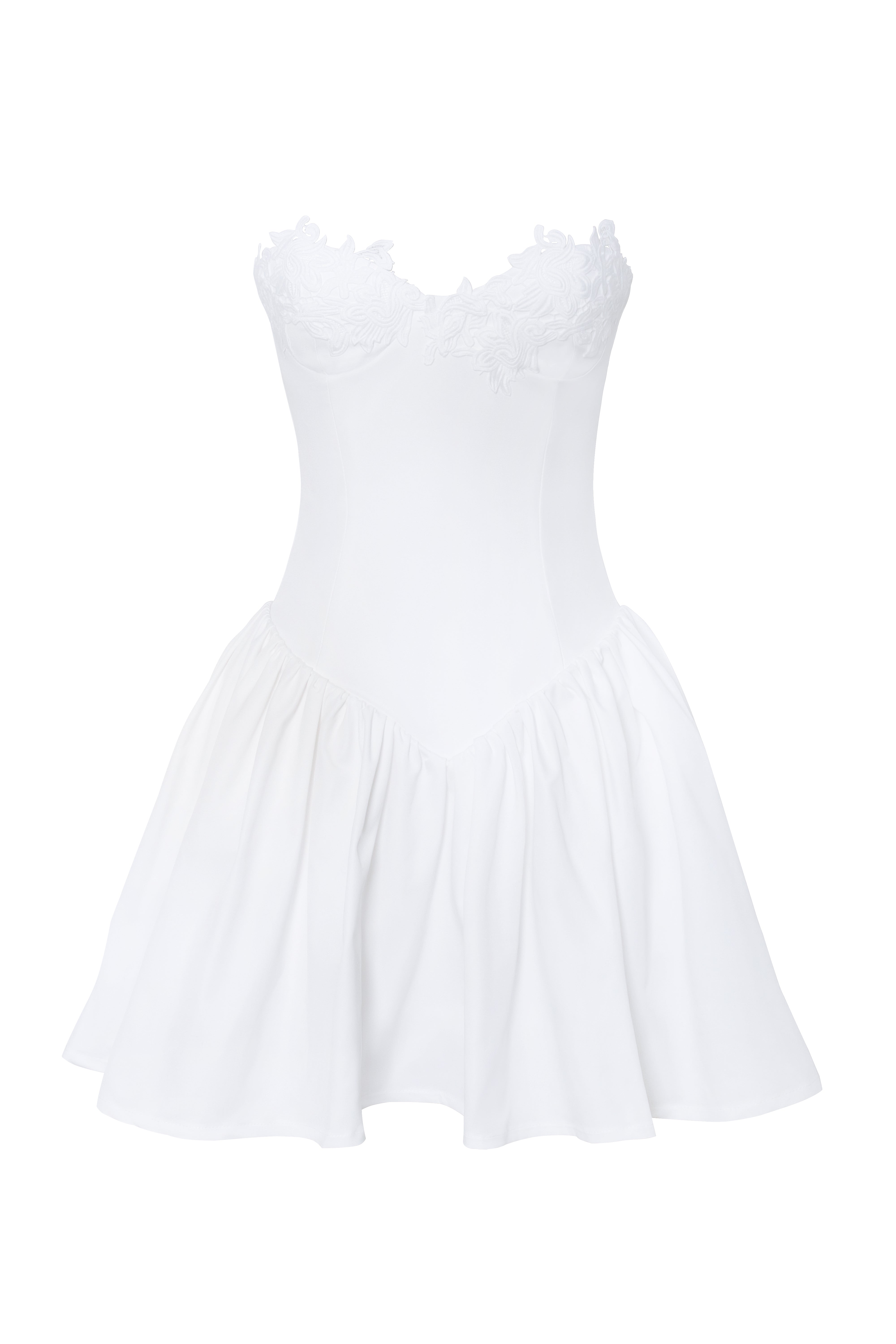 Sacha White Lace Drop Waist Corset Puffy Mini Dress