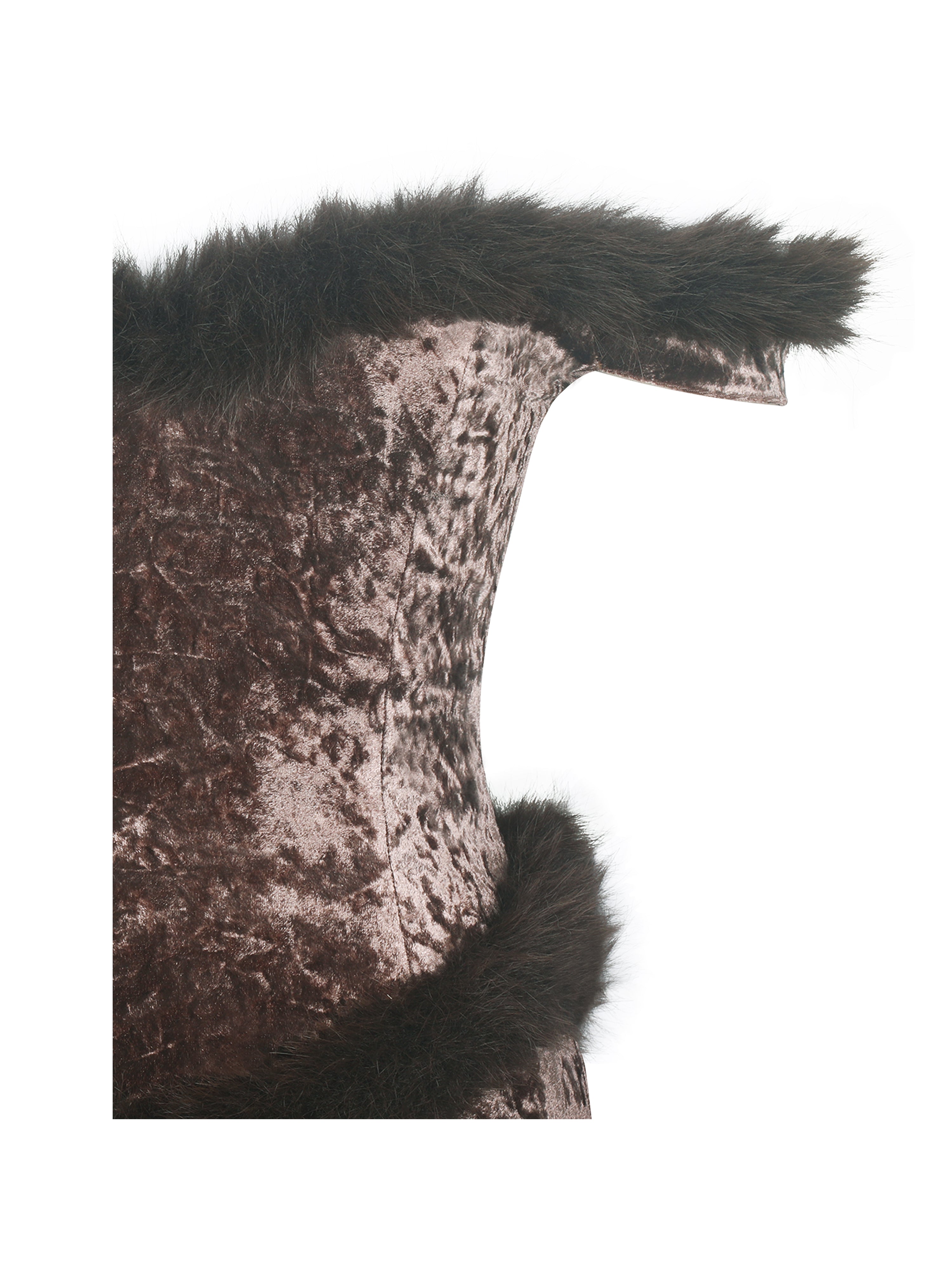 Tessa Coffee Sweetheart Bardot Faux Fur Velvet Mermaid Maxi Dress