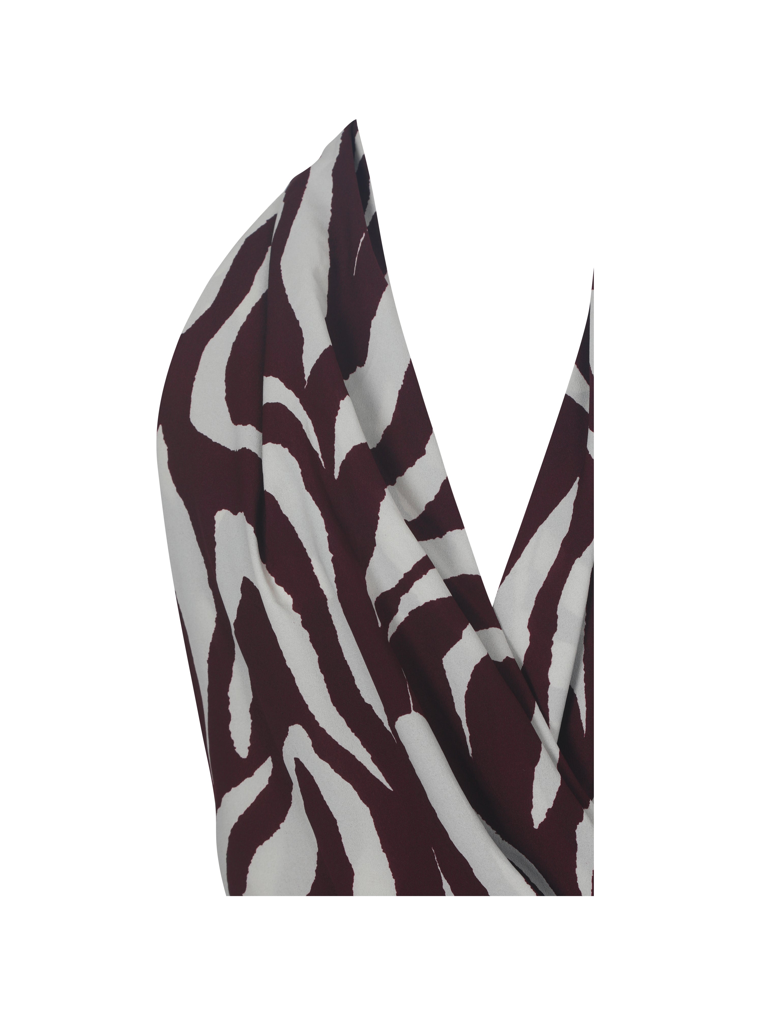Ashlyn Burgundy & Beige Abstract Zebra Print Belted Halter Jumpsuit