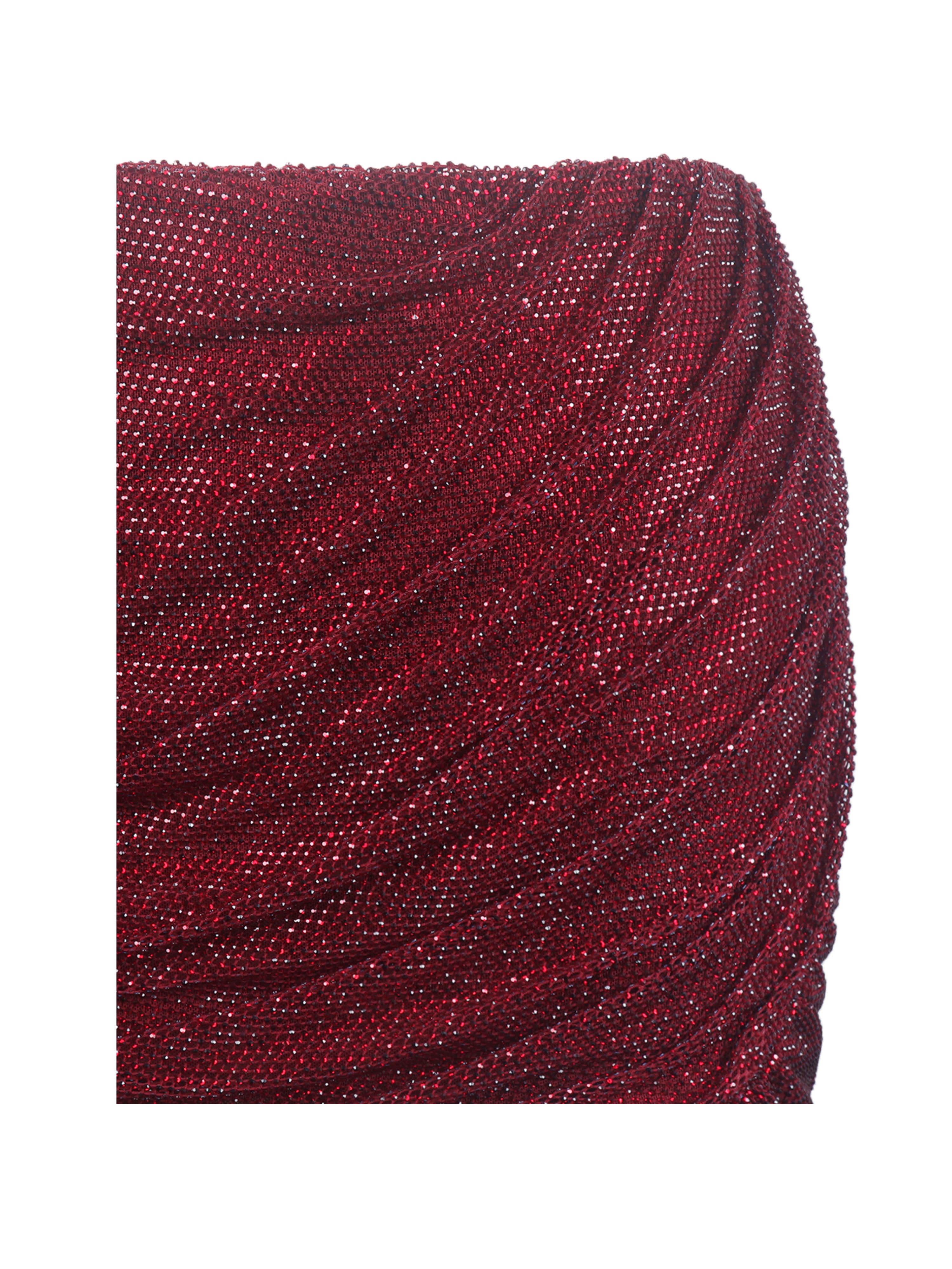 Darleen Crimson Rhinestone Mesh Low Waist Ruched Skirt