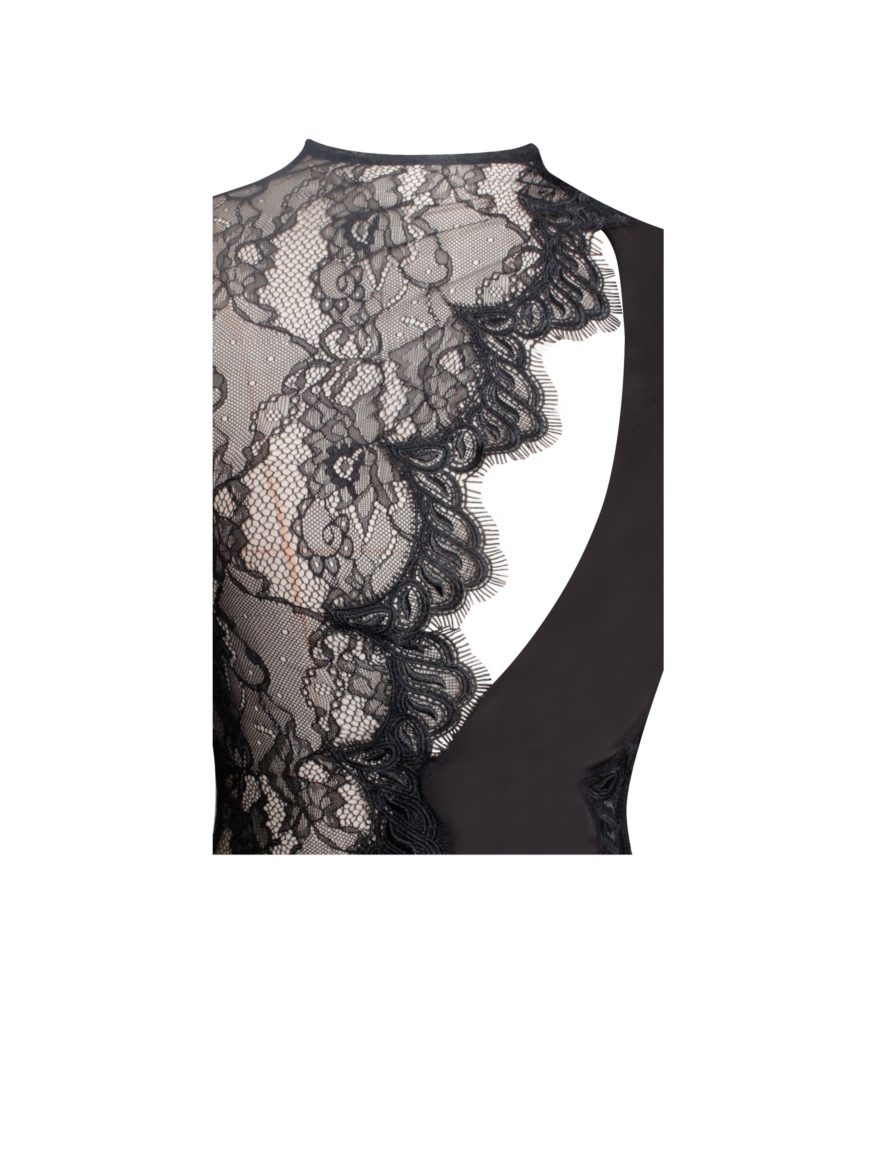Weslyn Black Satin Lace High Slit Dress Weslyn Black Satin Lace High Slit Dress