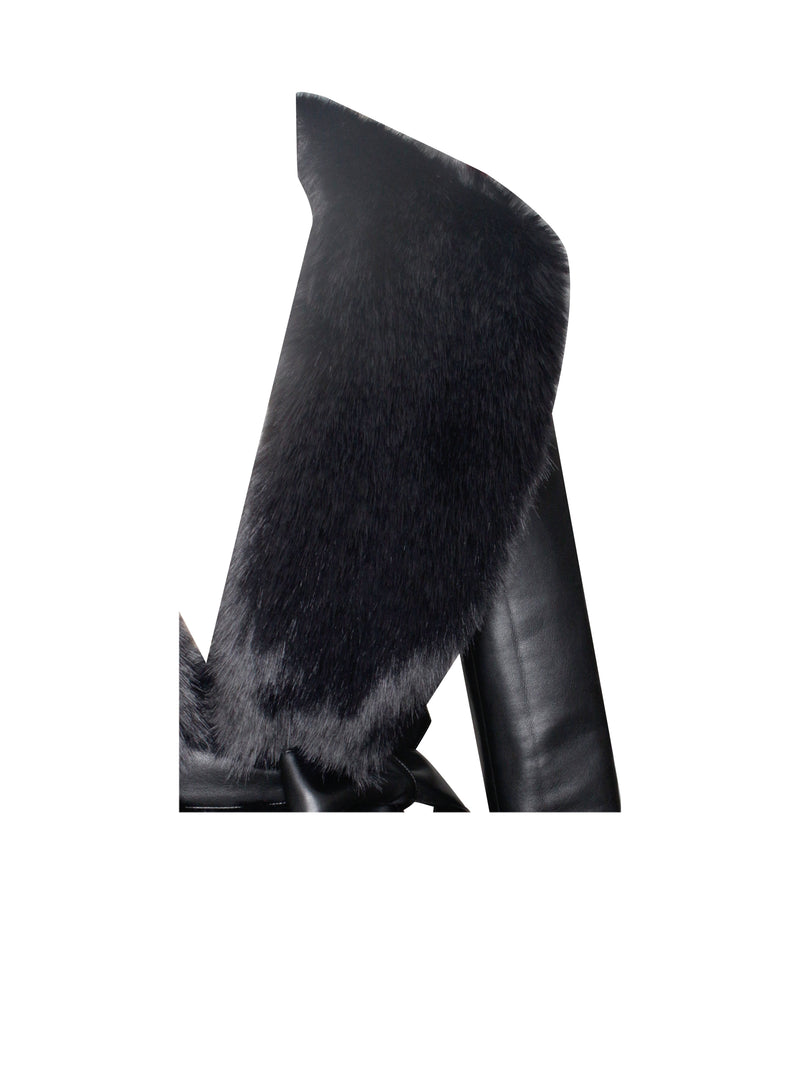 Zaida Black Faux Fur Trim Black Vegan Leather Coat – Miss Circle