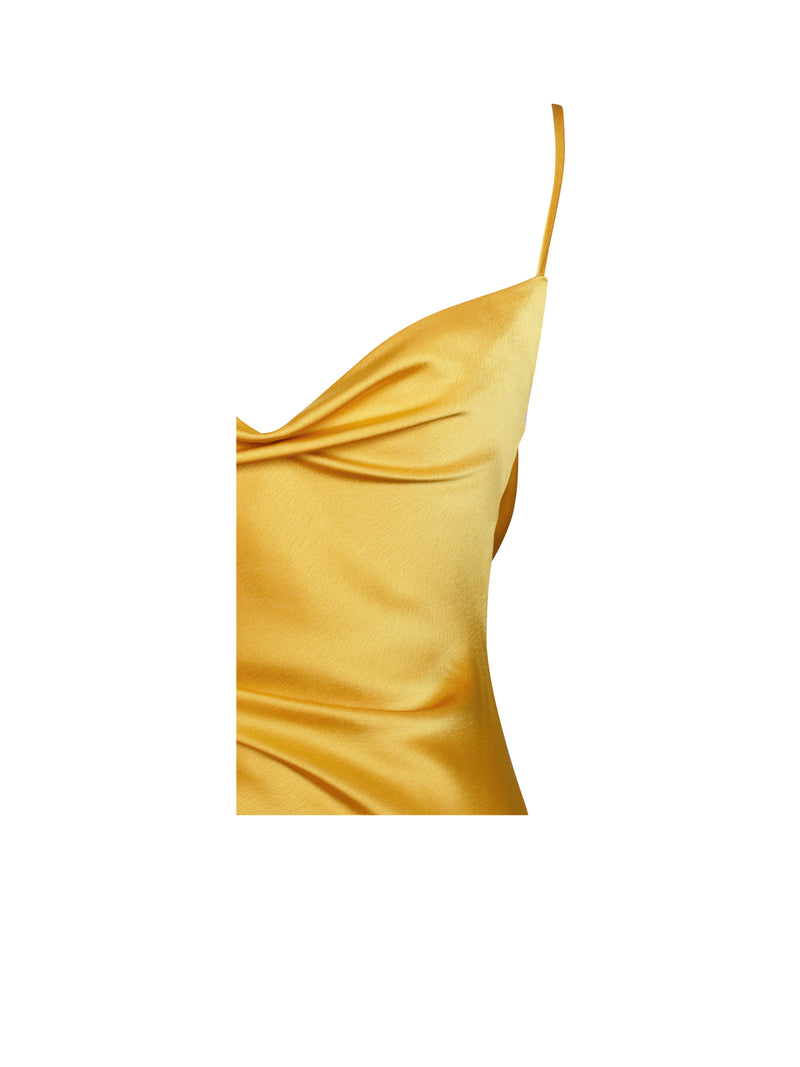 Wrenlee Orange Satin Draping Midi Dress
