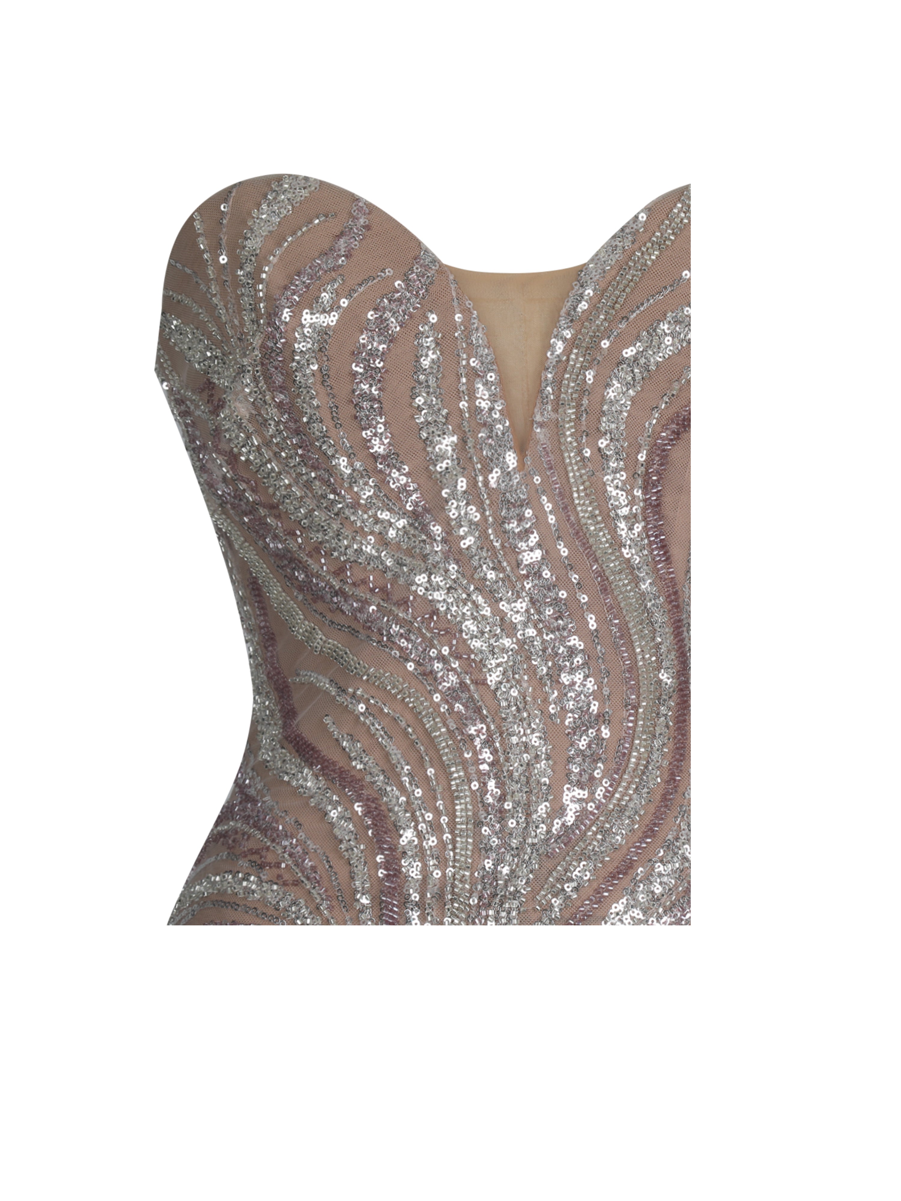 Quinci Apricot Beaded Sequin Sweetheart Maxi Dress