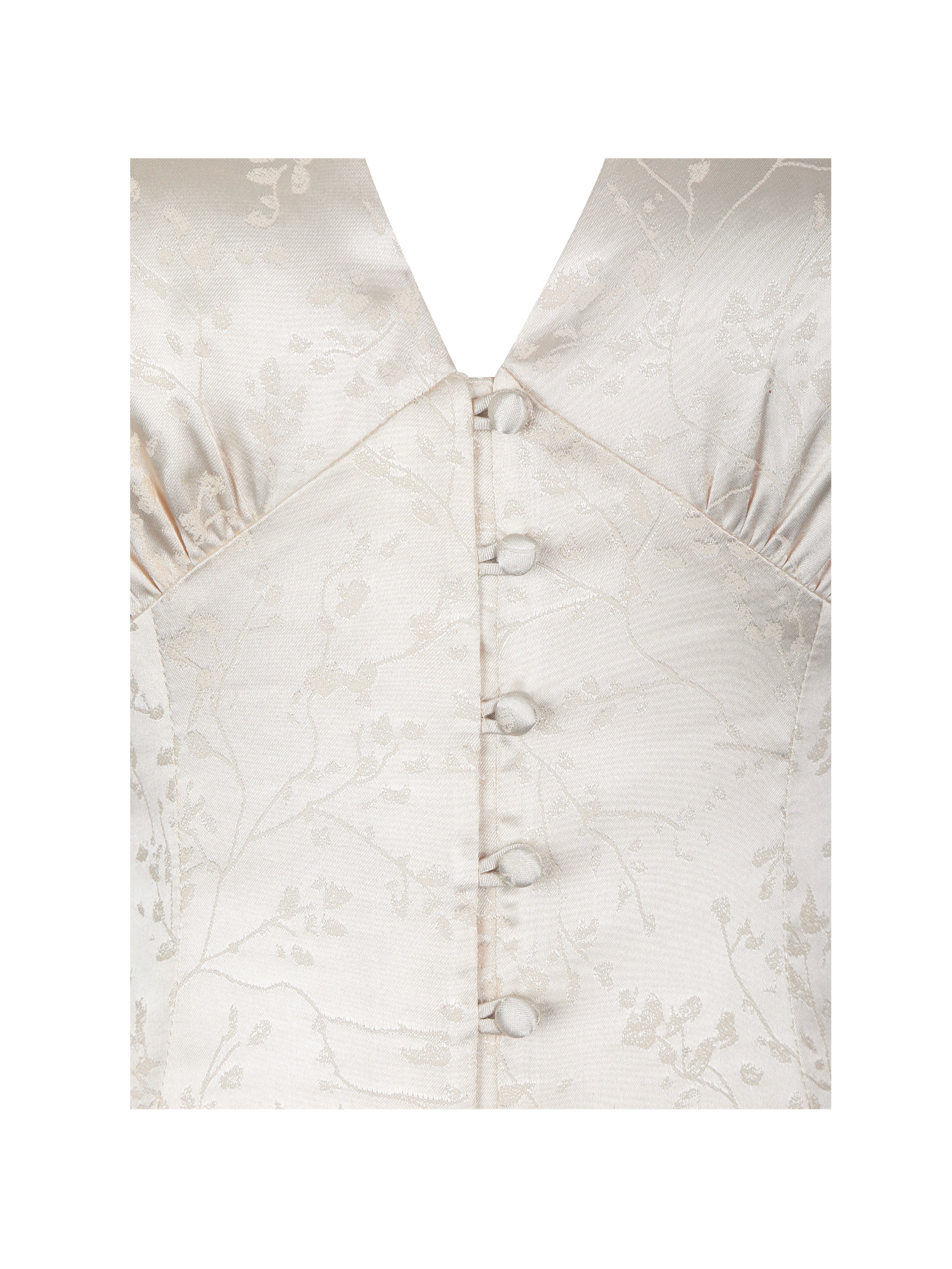Galilea Ivory Floral Jacquard Keyhole Mandarin Collar Top