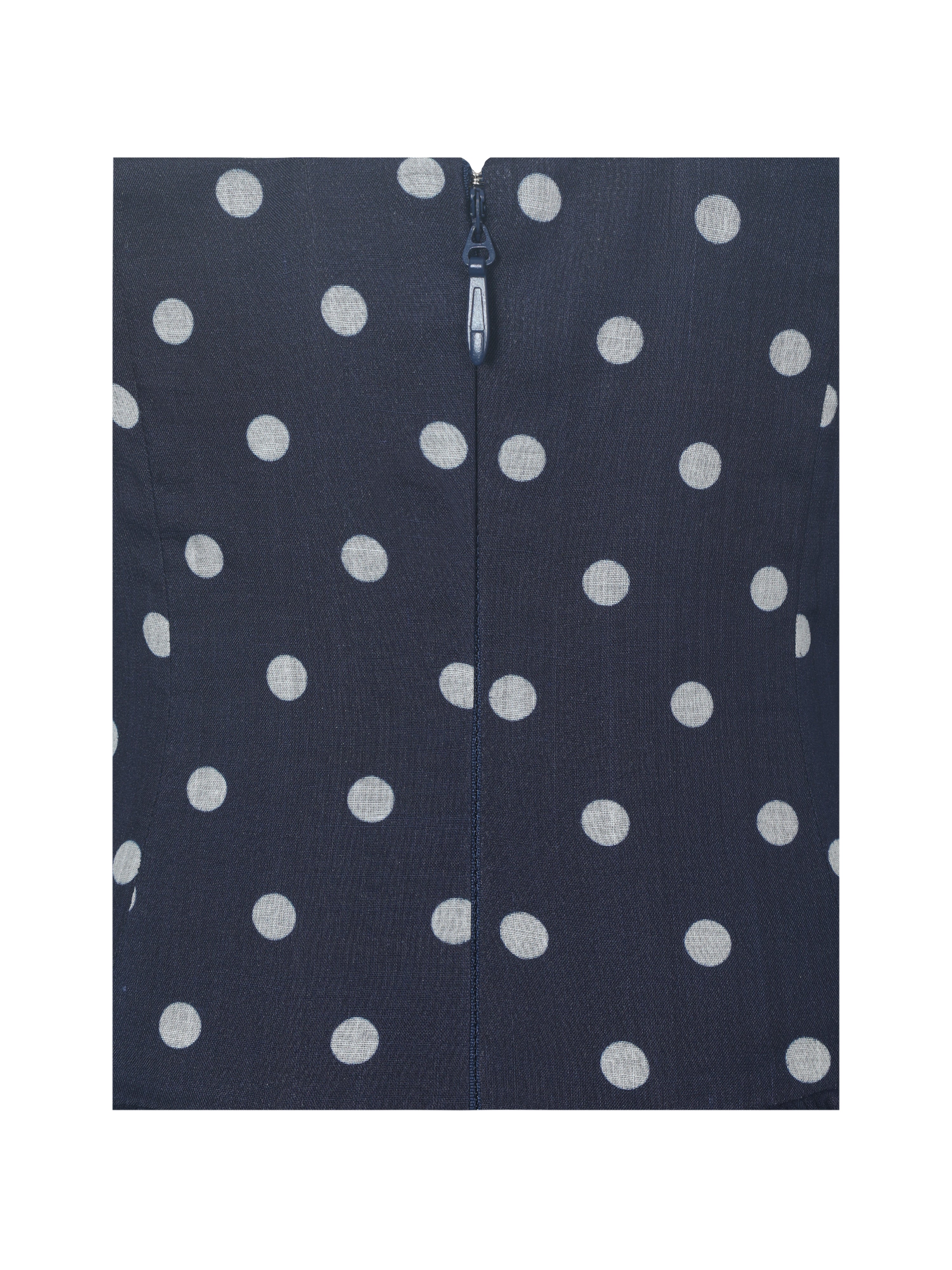 Yamina Navy Polka Dot Ramie Crossover Halter Gathered Mini Dress