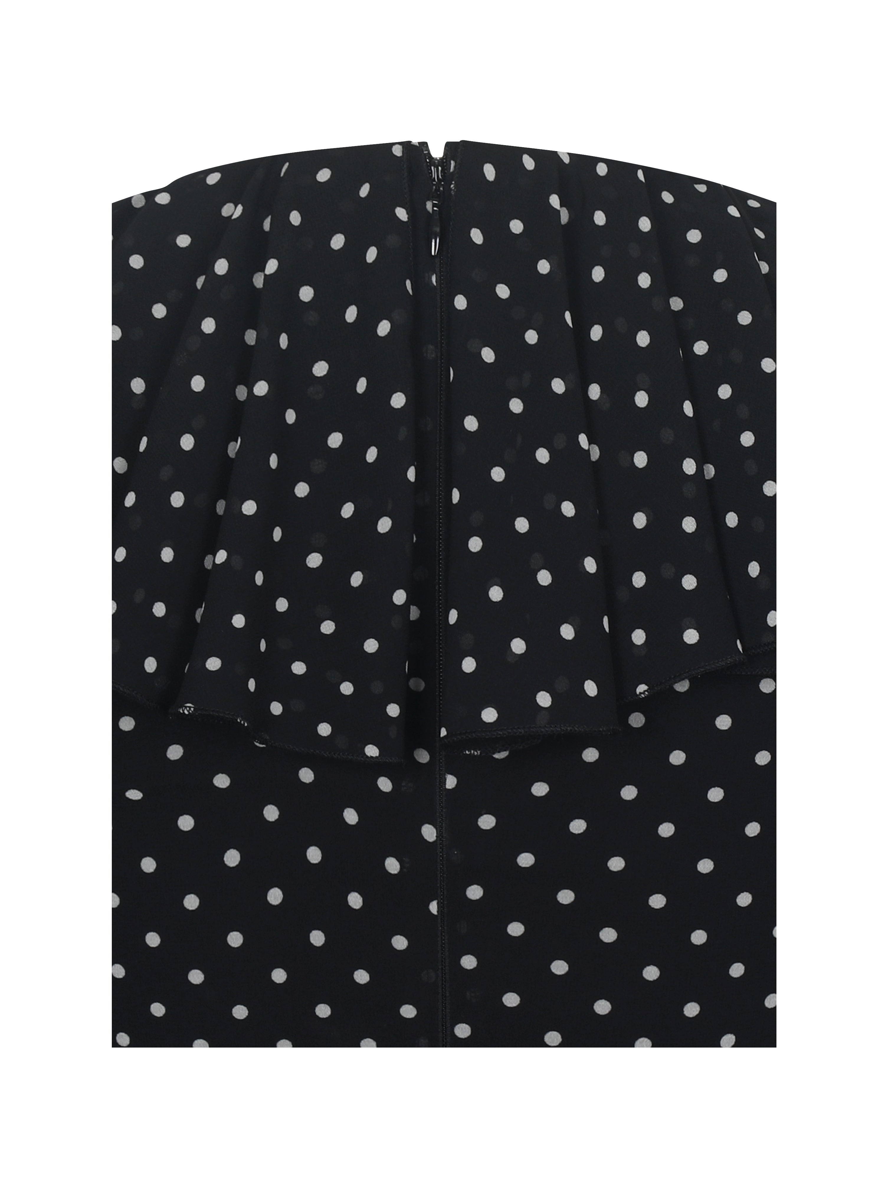 Omari Black Chiffon Polka Dot Ruffled Neckline Mini Dress