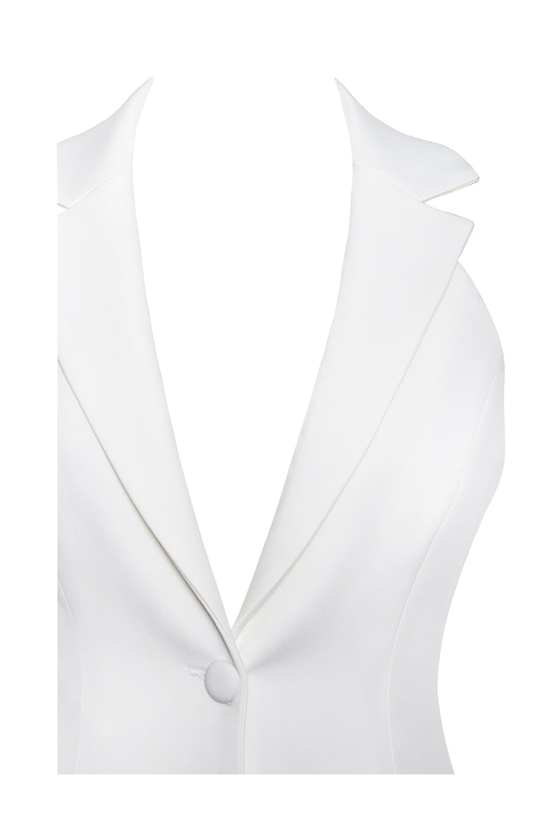 Reyna White Backless Pleated Mini Blazer Dress
