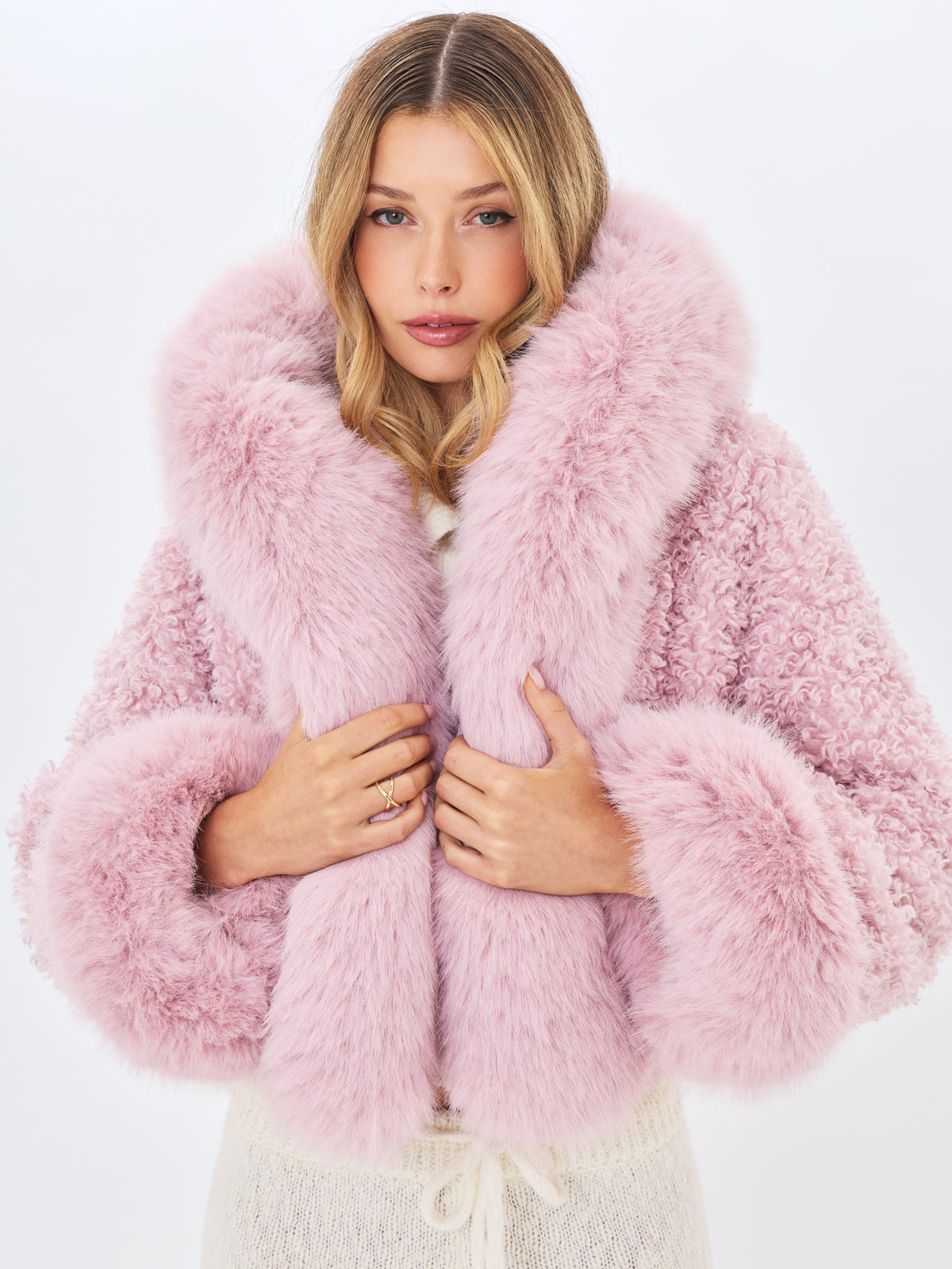 Kali Rose Cropped Vegan Shearling Fur Jacket