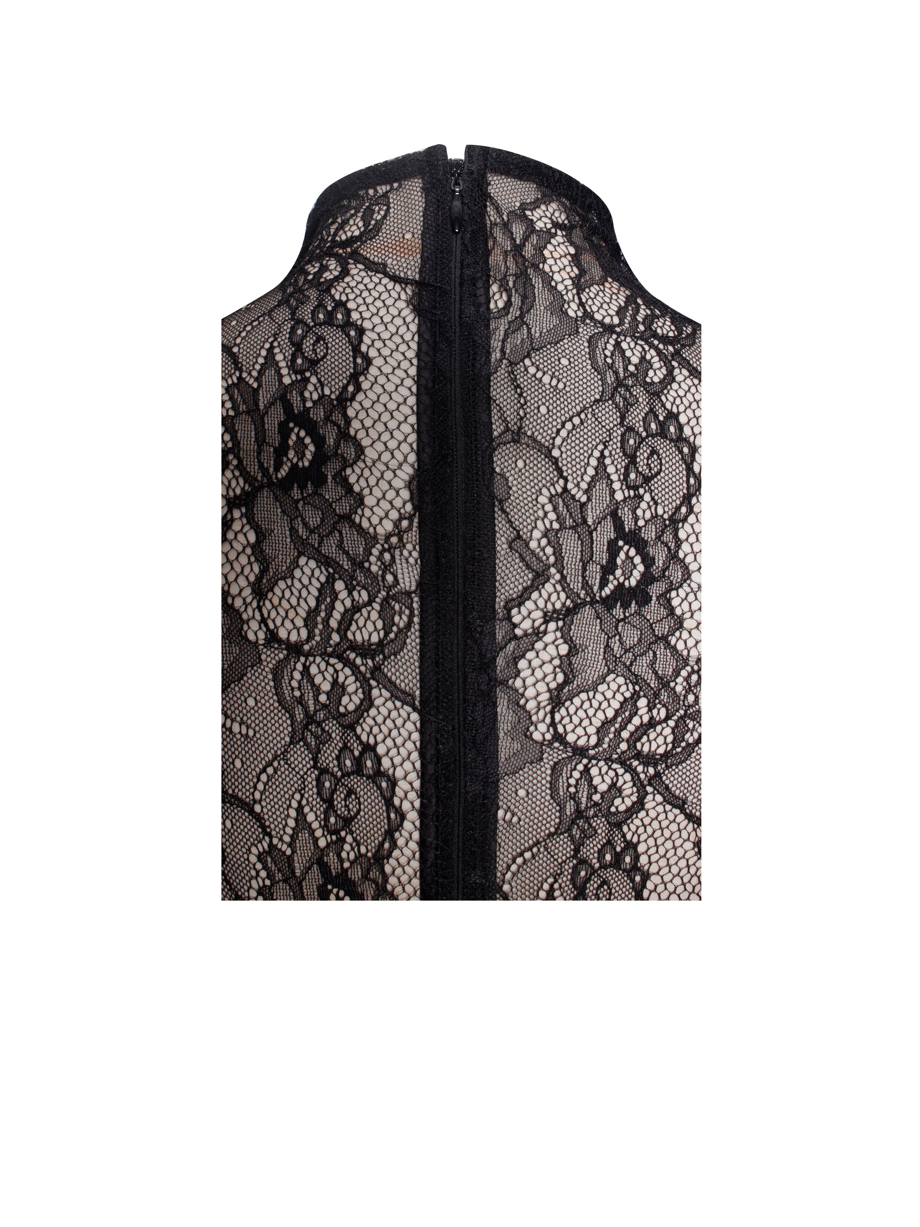 Weslyn Black Satin Lace High Slit Dress - XXS / US 0 Weslyn Black Satin Lace High Slit Dress - XXS / US 0