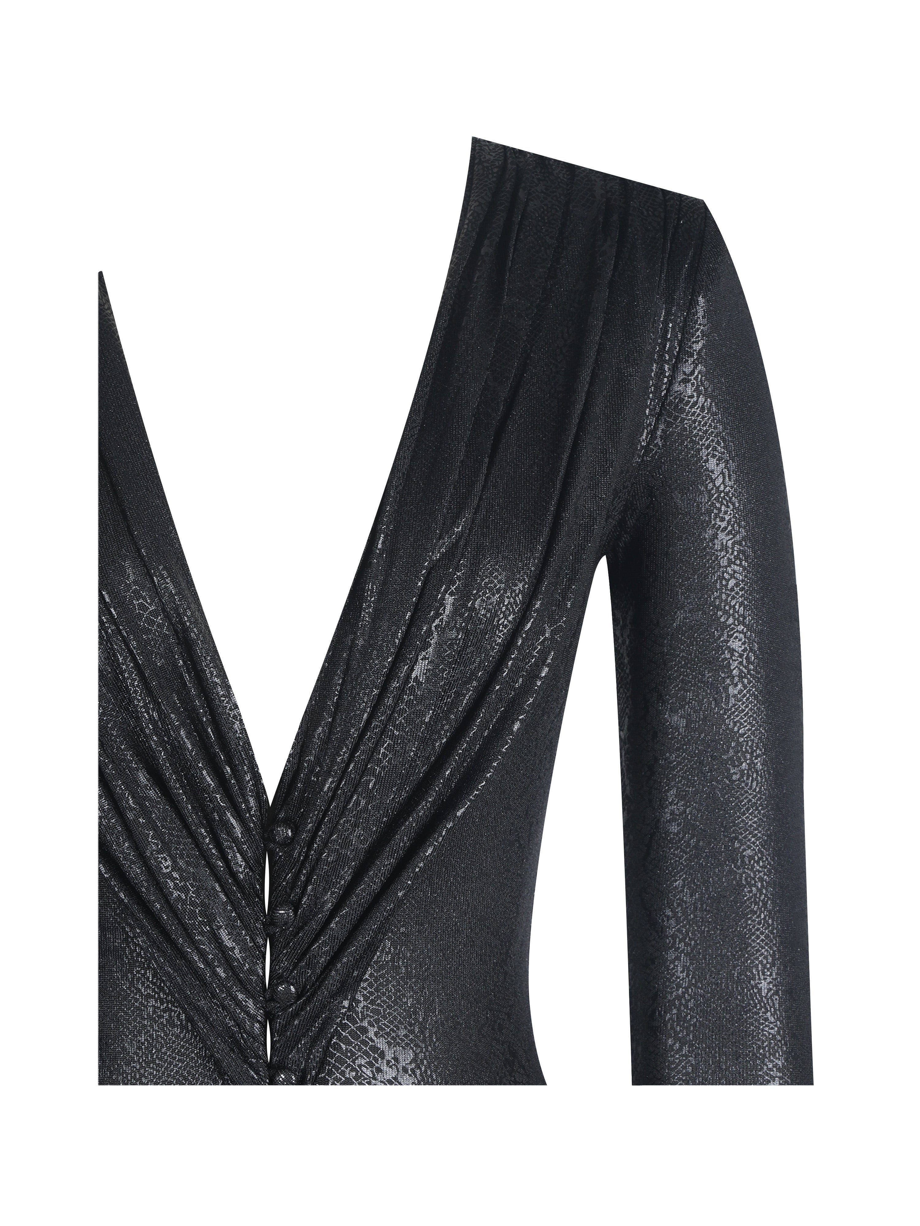 Ilysia Black V-Neck Plunge Snakeskin Mermaid Hem Maxi Dress