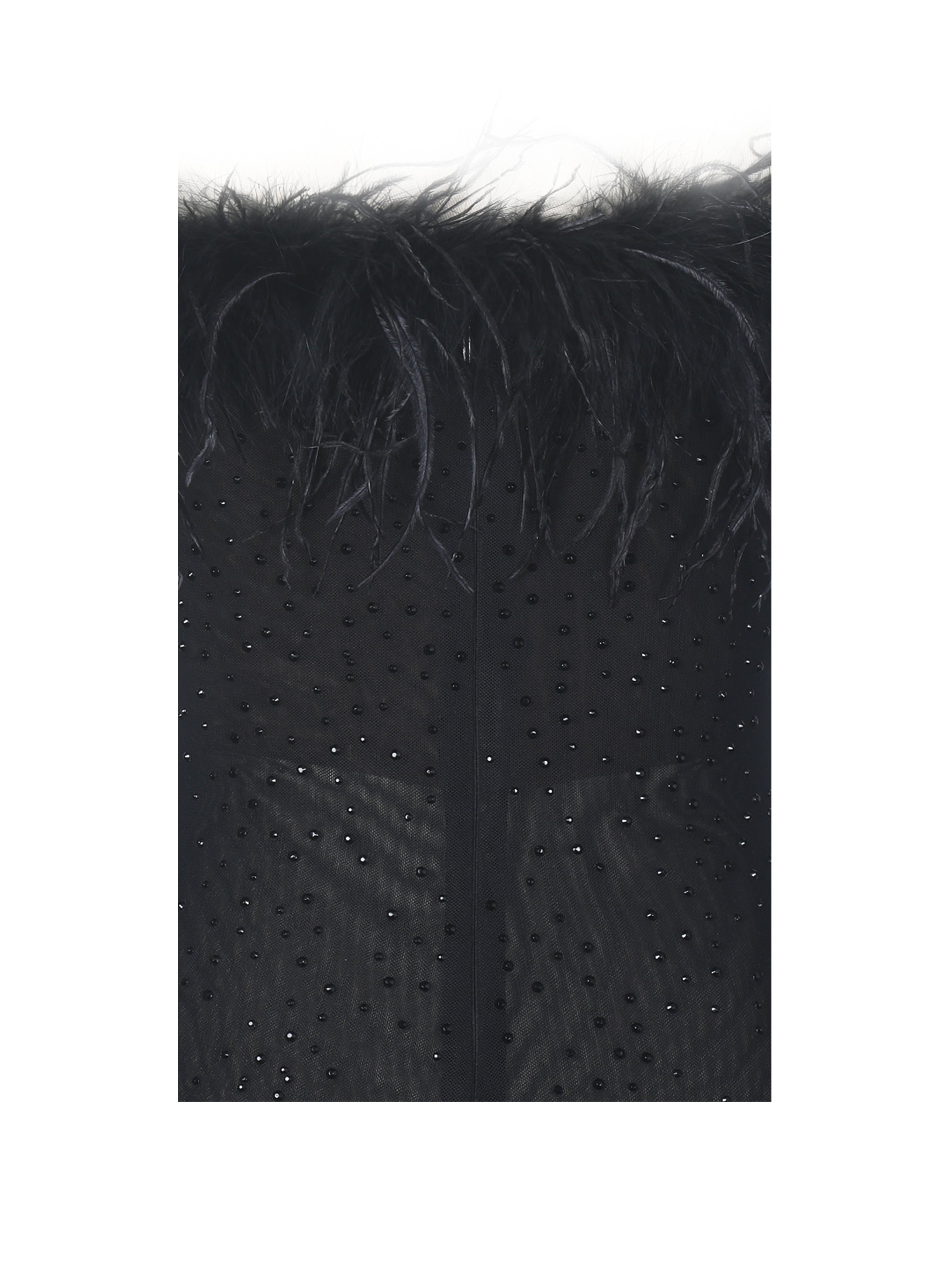 Emberly Black Fur Trimmed Off-Shoulder Rhinestone Mesh Mermaid Dress