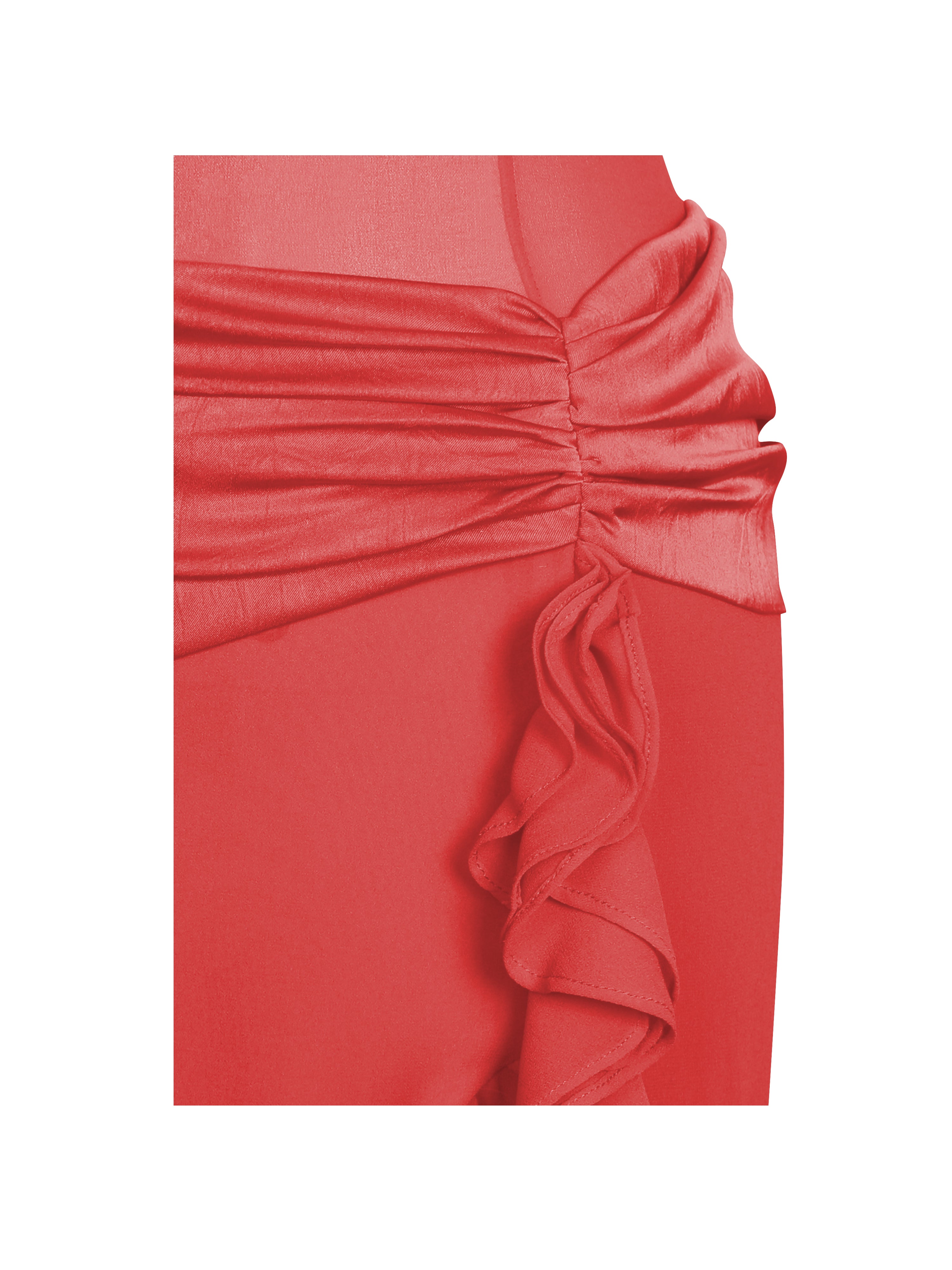 Dahlina Red Ruched Waist High Slit Maxi Dress