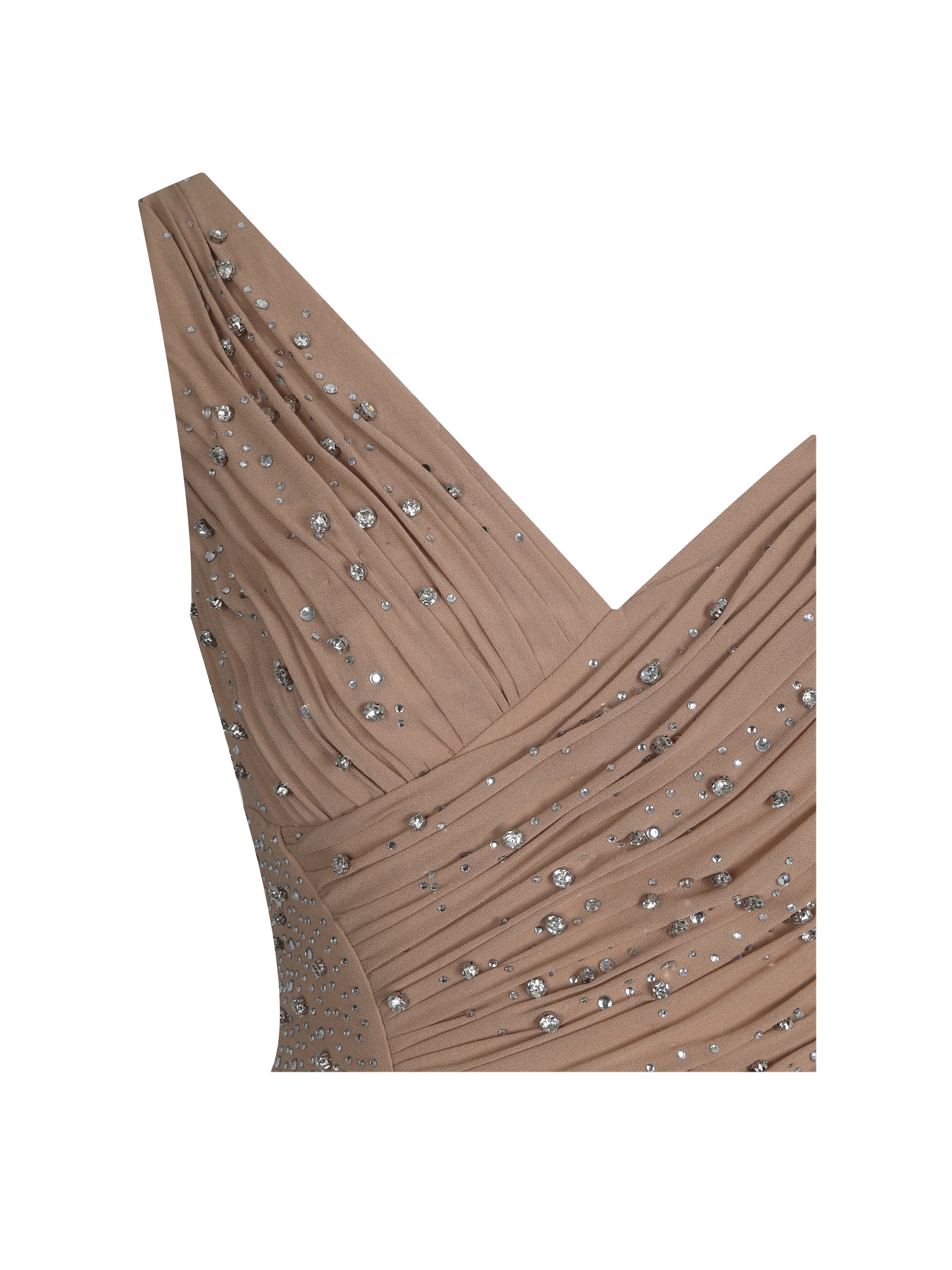 Viveca Apricot Crystal-Embellished Asymmetrical Ruched Maxi Dress