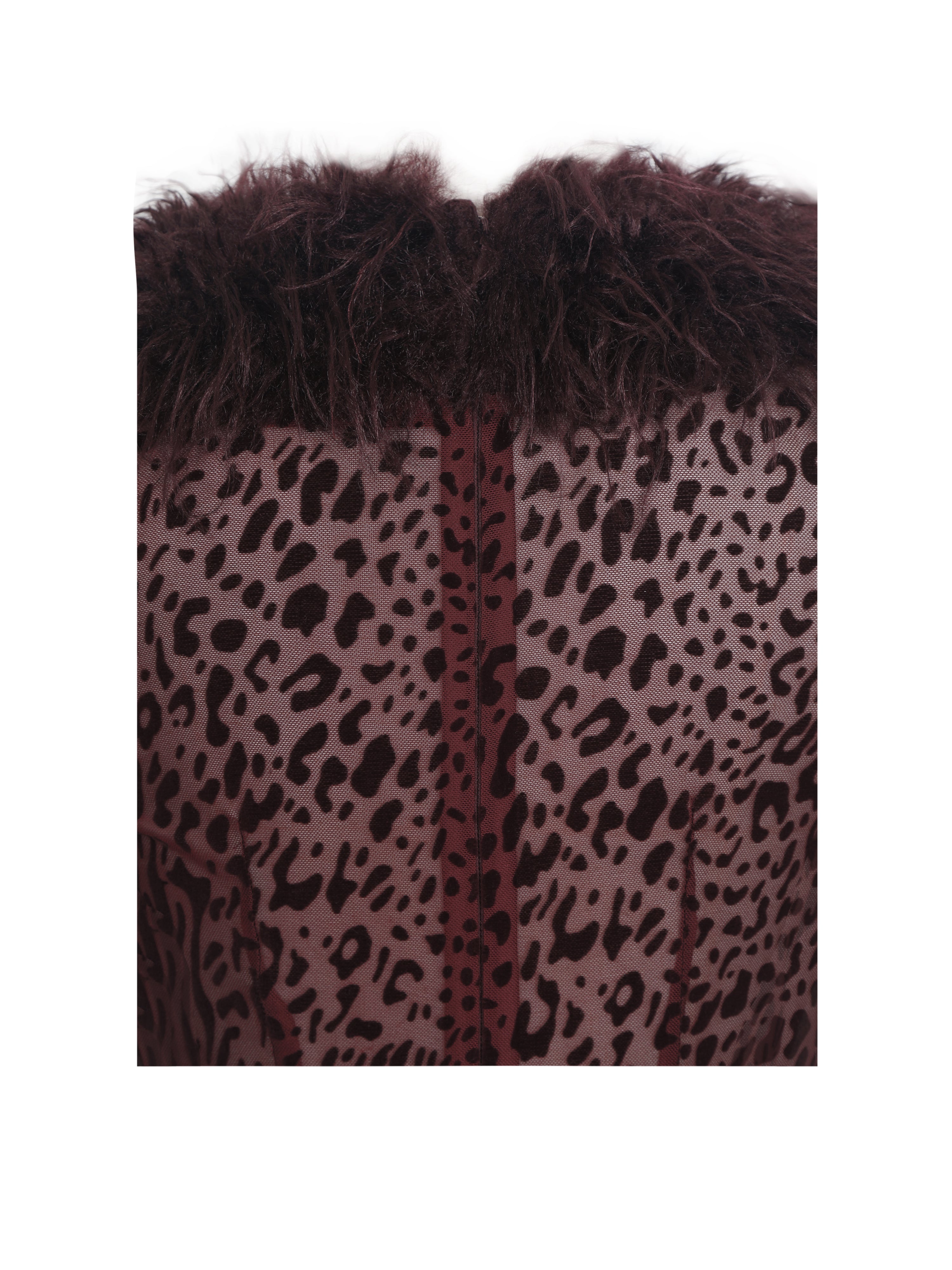 Valene Burgundy Burnout Velvet Fur-Trim Bodysuit