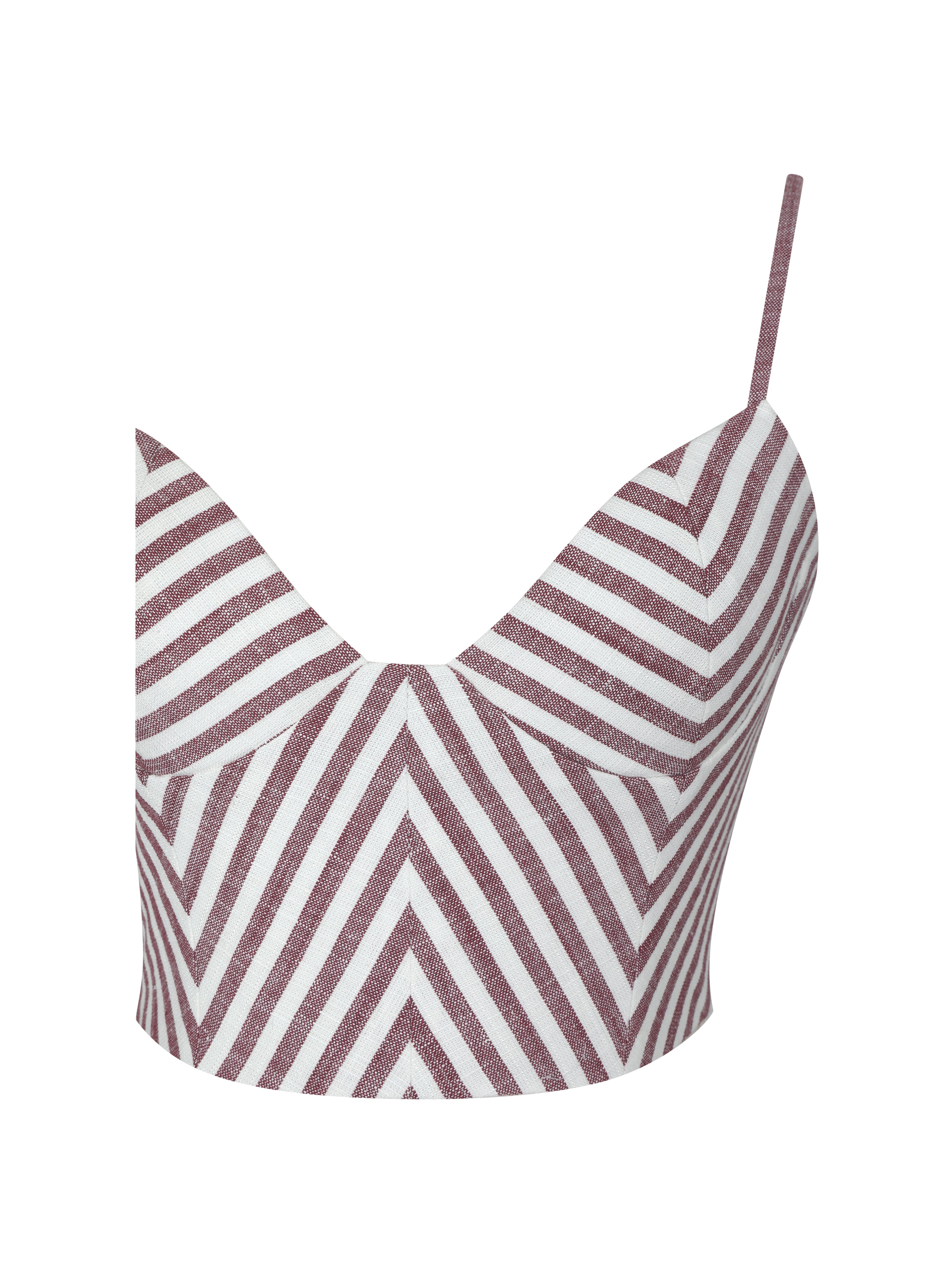 Xola Red & White Chevron Striped Linen Cropped Top