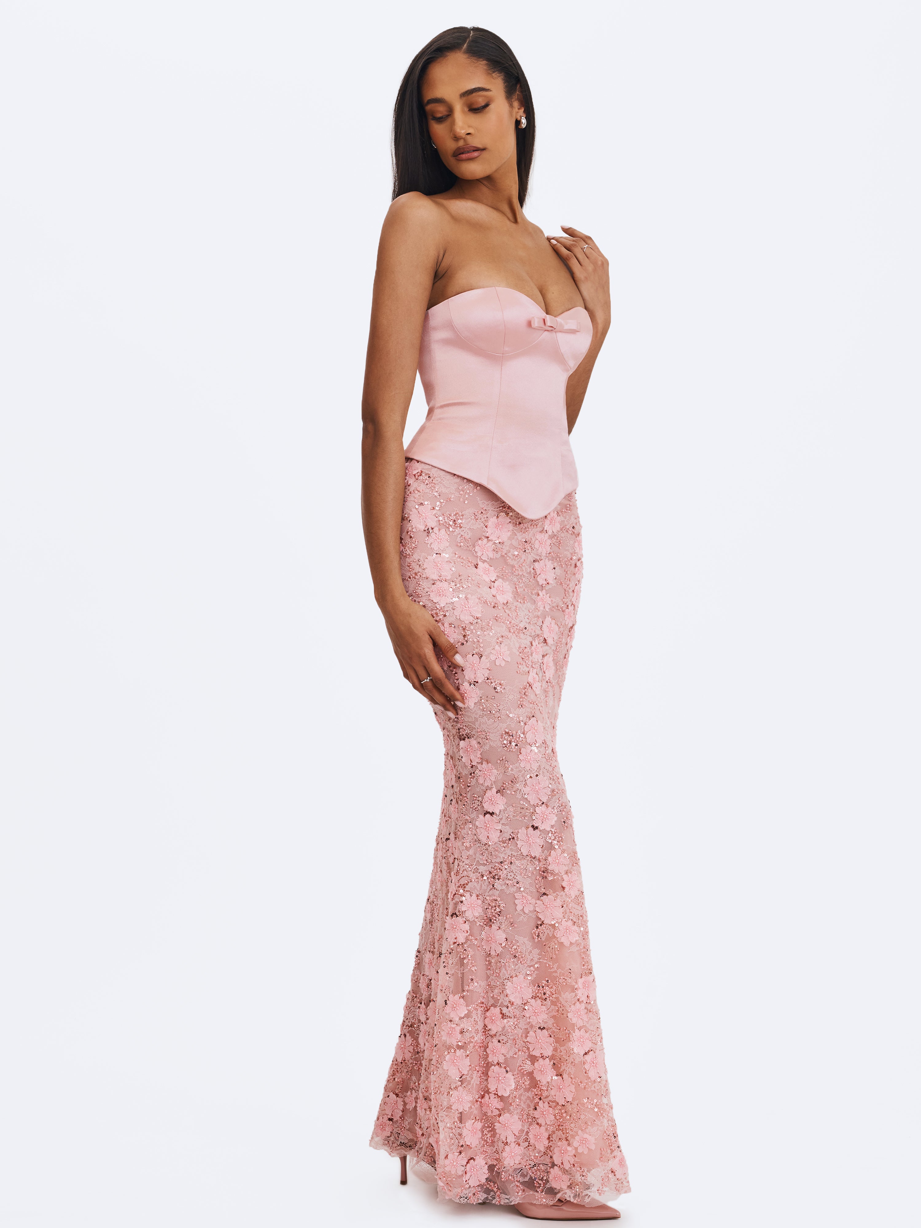 Uliya Rosy Pink Strapless Mermaid Peplum Maxi Dress