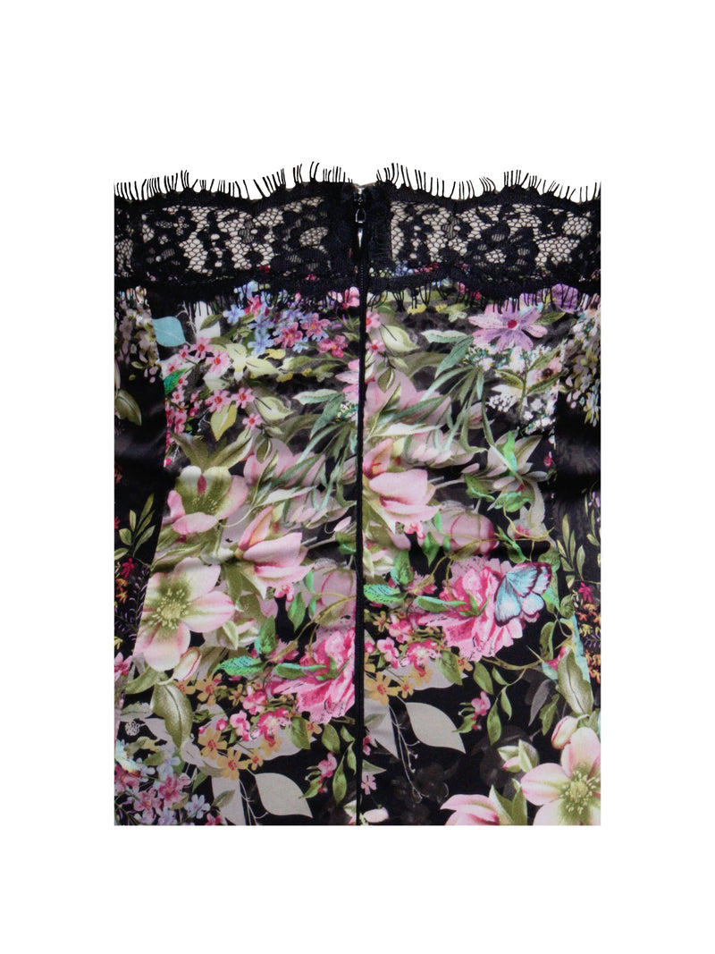Tehila Floral Print Satin Mini Dress With Lace Trim