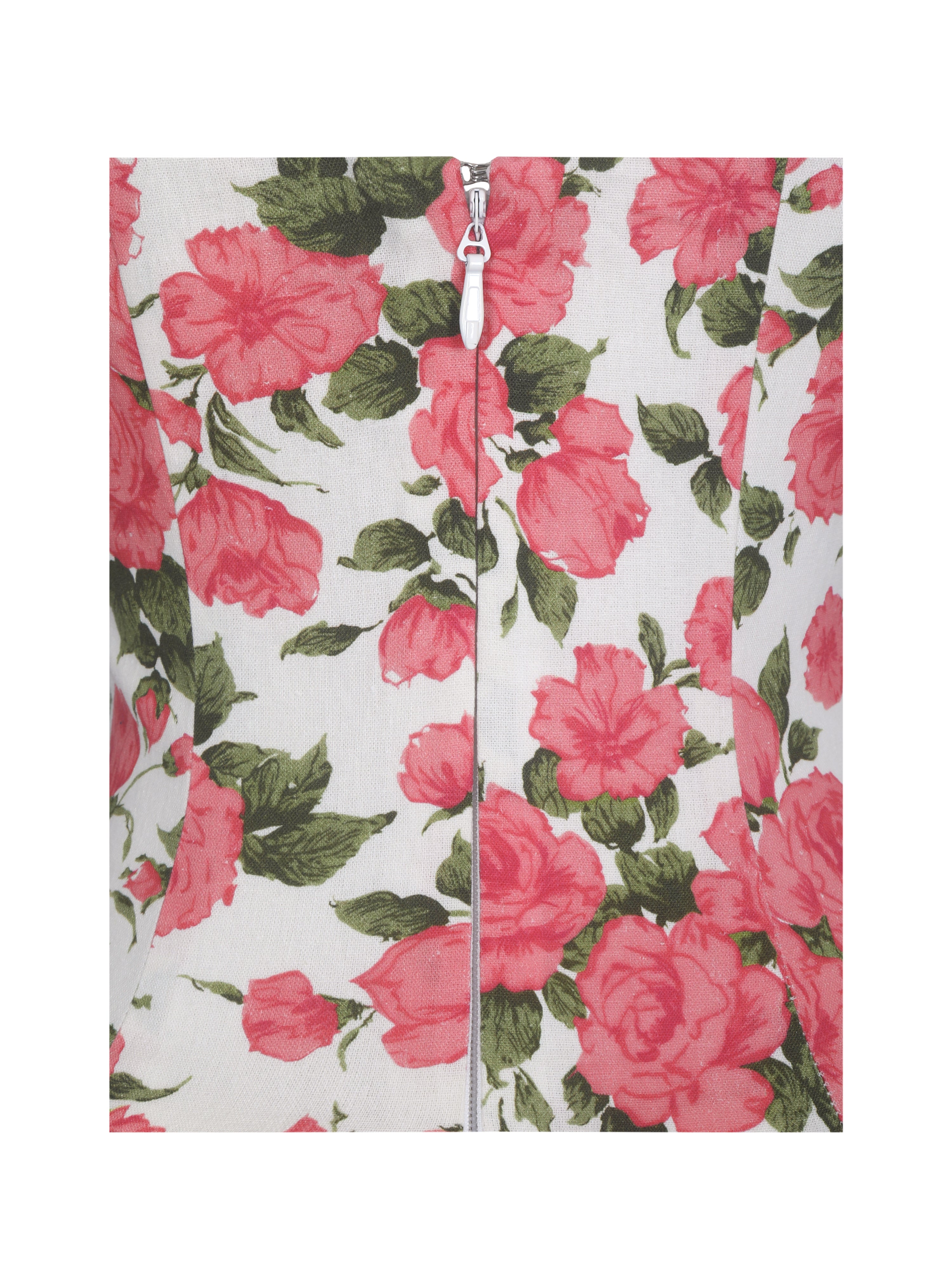 Wilfreda Blooming Pink Floral Linen Sweetheart Midi Dress