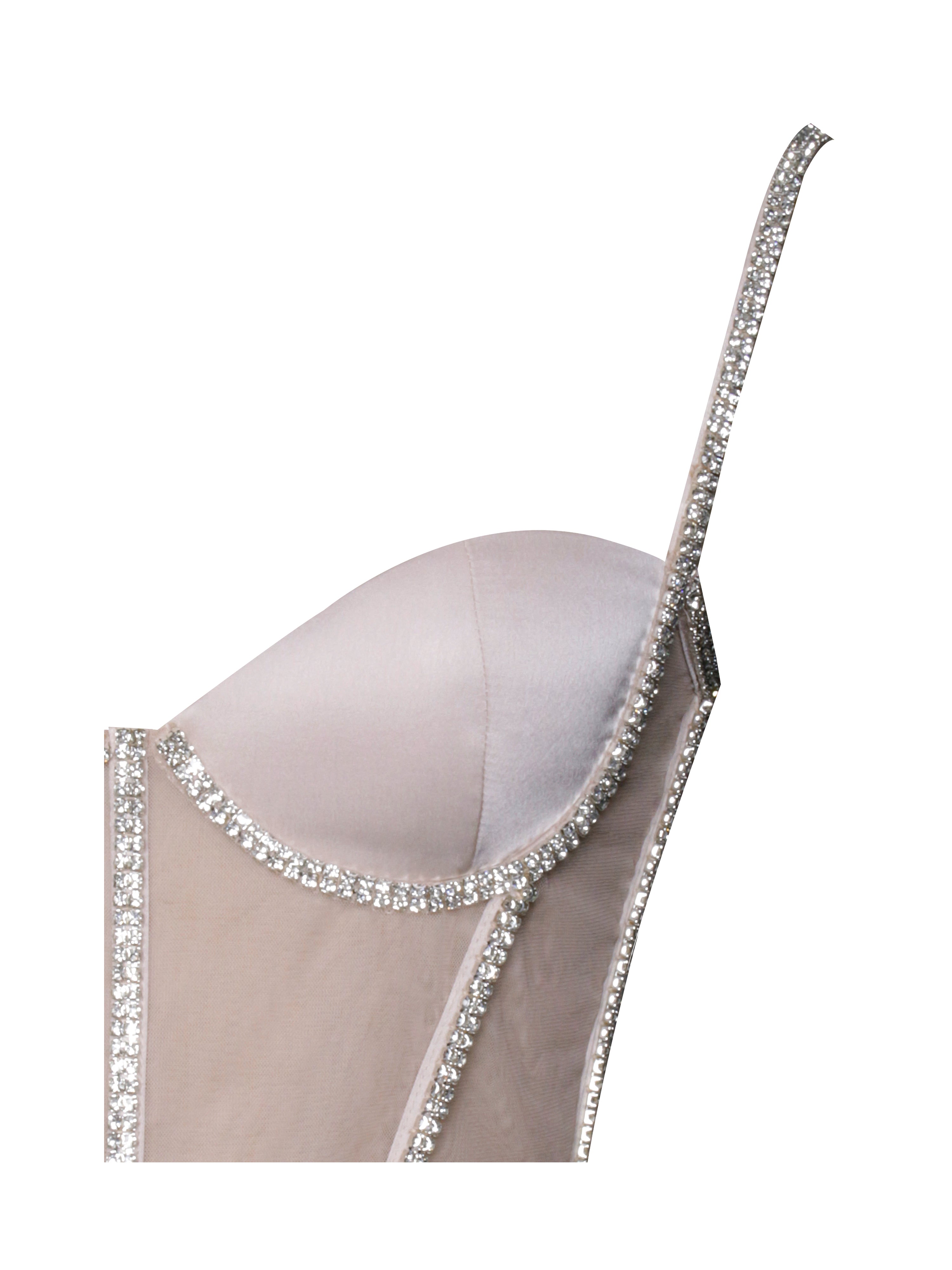 Cadence Champagne Satin Crystal Embellished Corset Dress