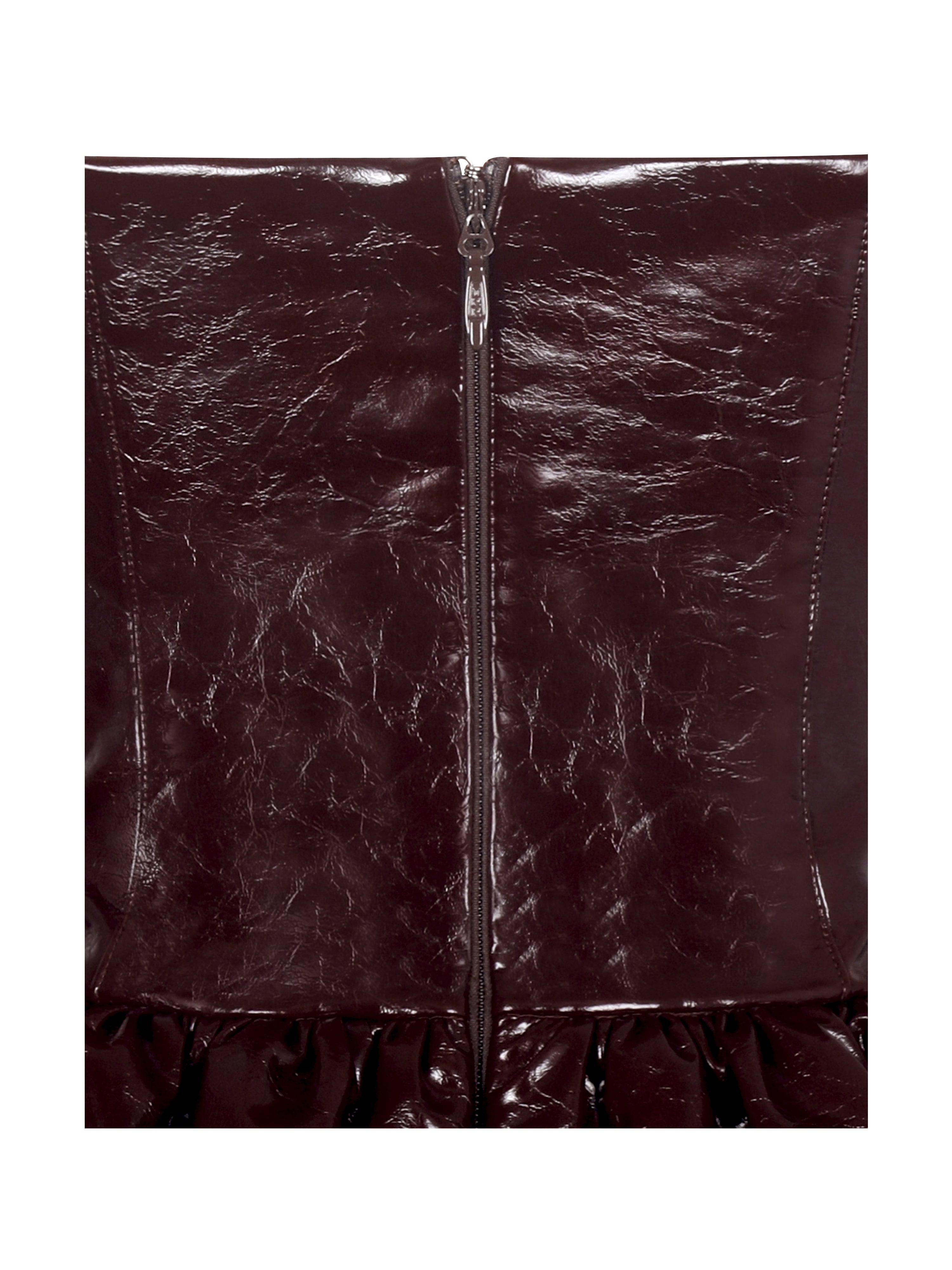 Jaslene Mahogany Ruched Peplum Plunge Halter Midi Dress