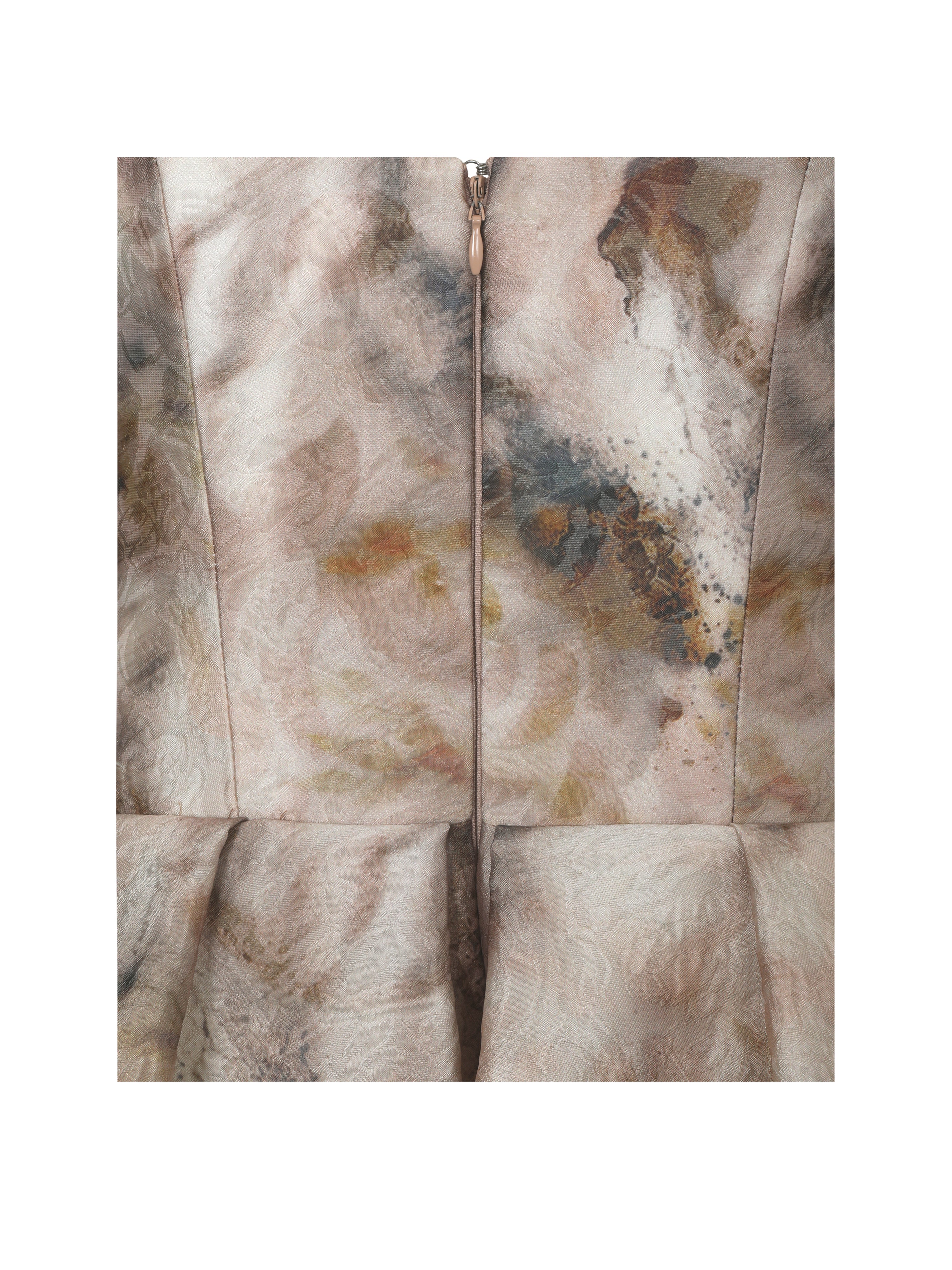 Micaela Camel Watercolor Jacquard Chiffon Dipped Hem Gown