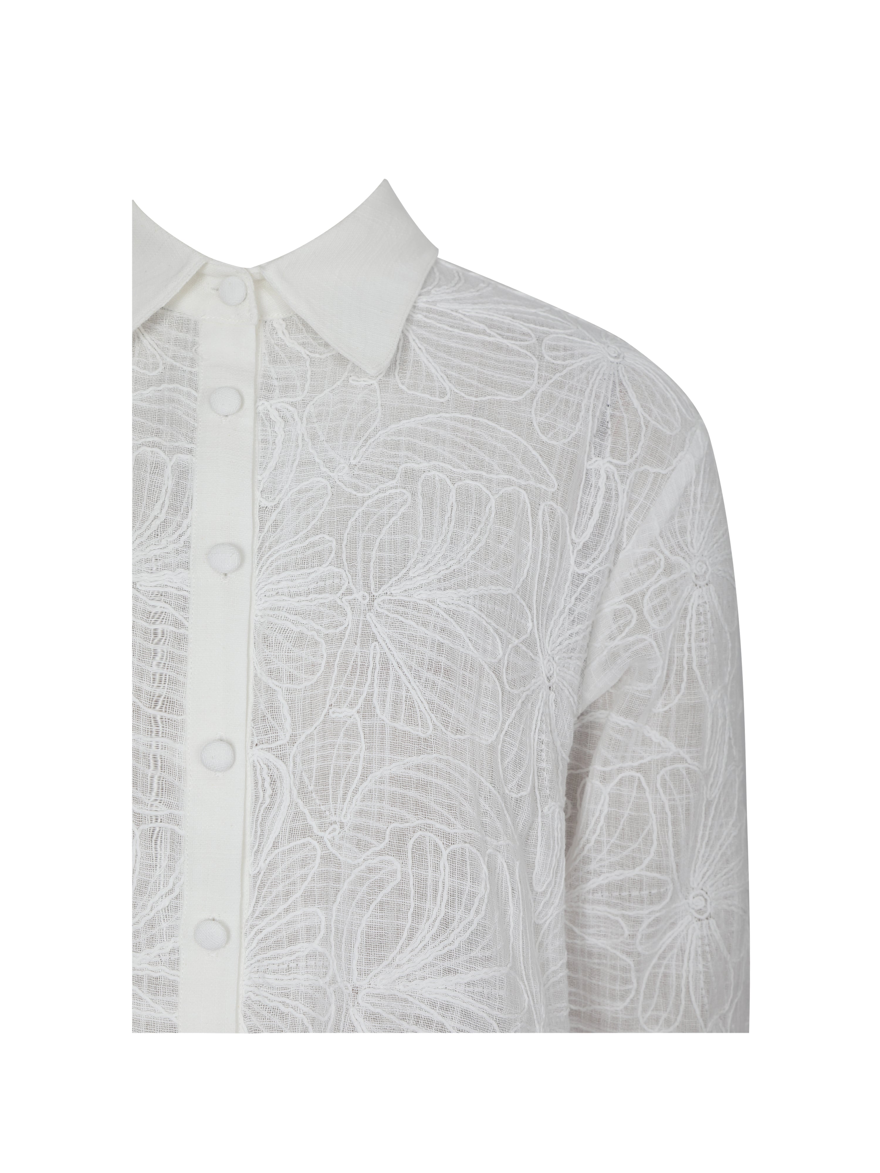 Quintina White Embroidered Cotton Gauze Button-Down Shirt