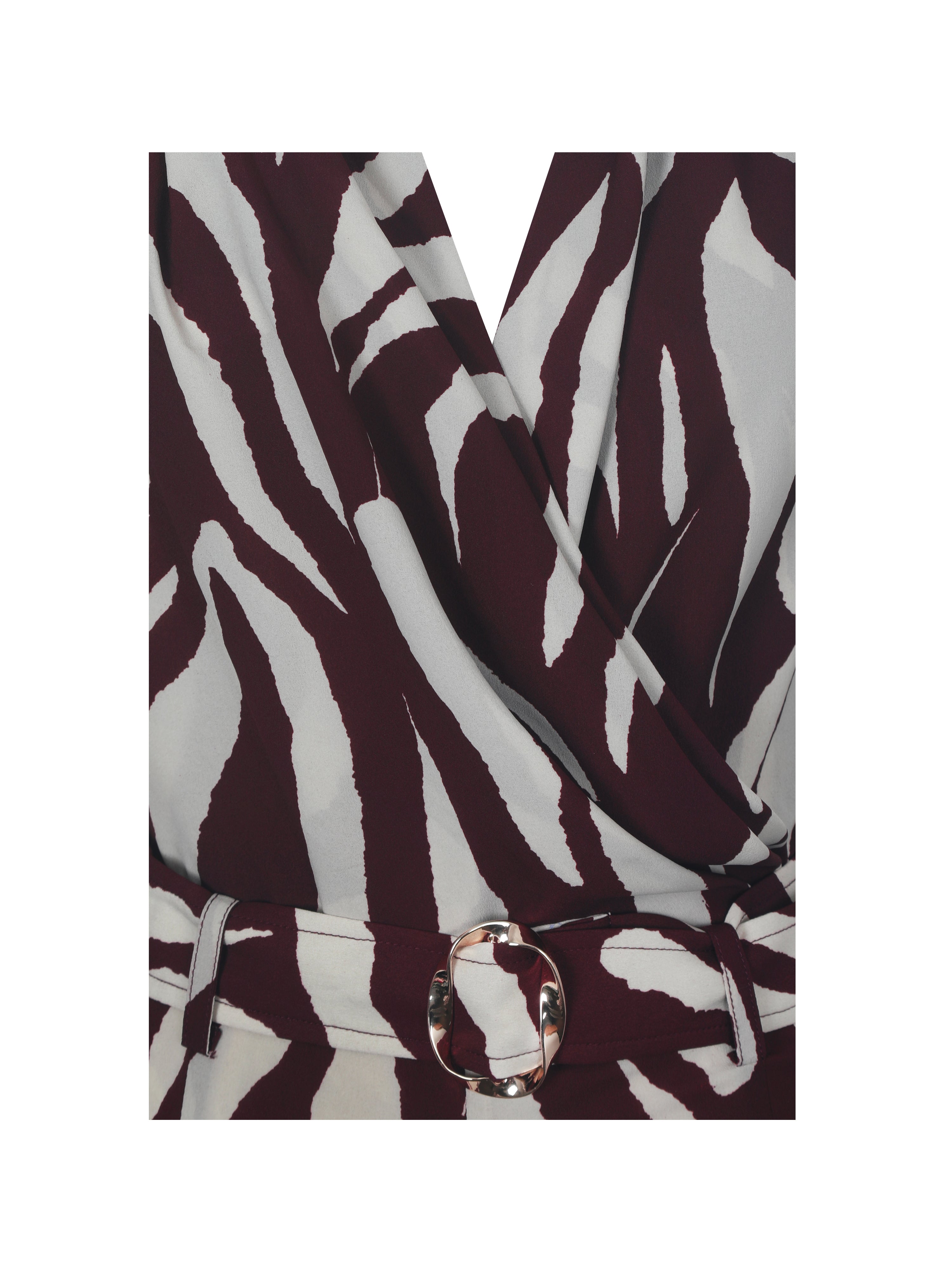 Ashlyn Burgundy & Beige Abstract Zebra Print Belted Halter Jumpsuit