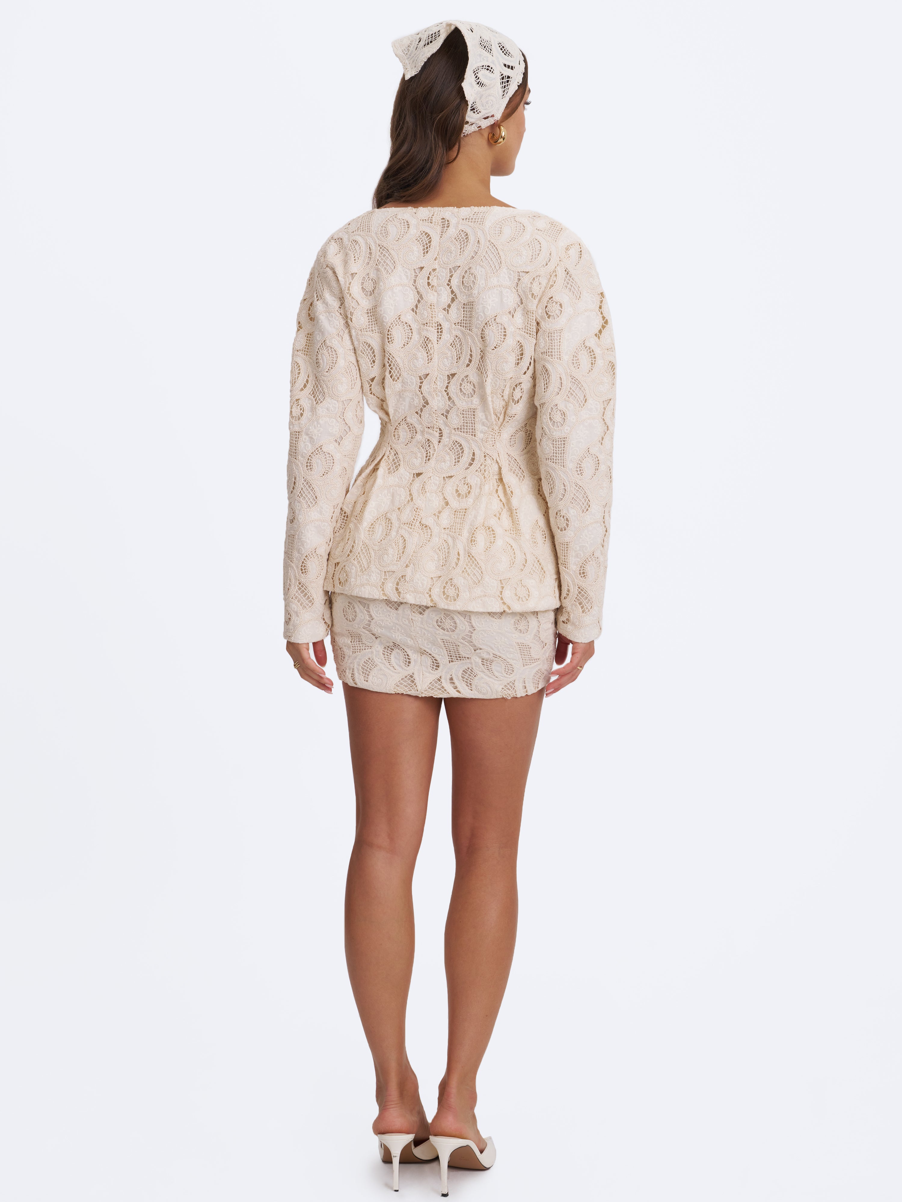 Wendy Beige Cotton Lace Low-Rise Mini Skirt