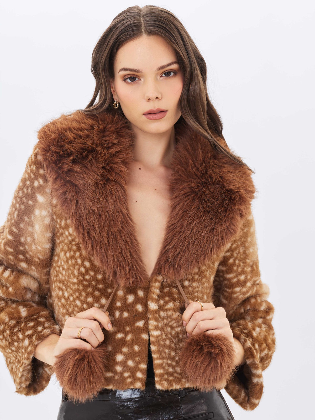 Mia Chestnut Faux Fur Bambi Print Mini Coat