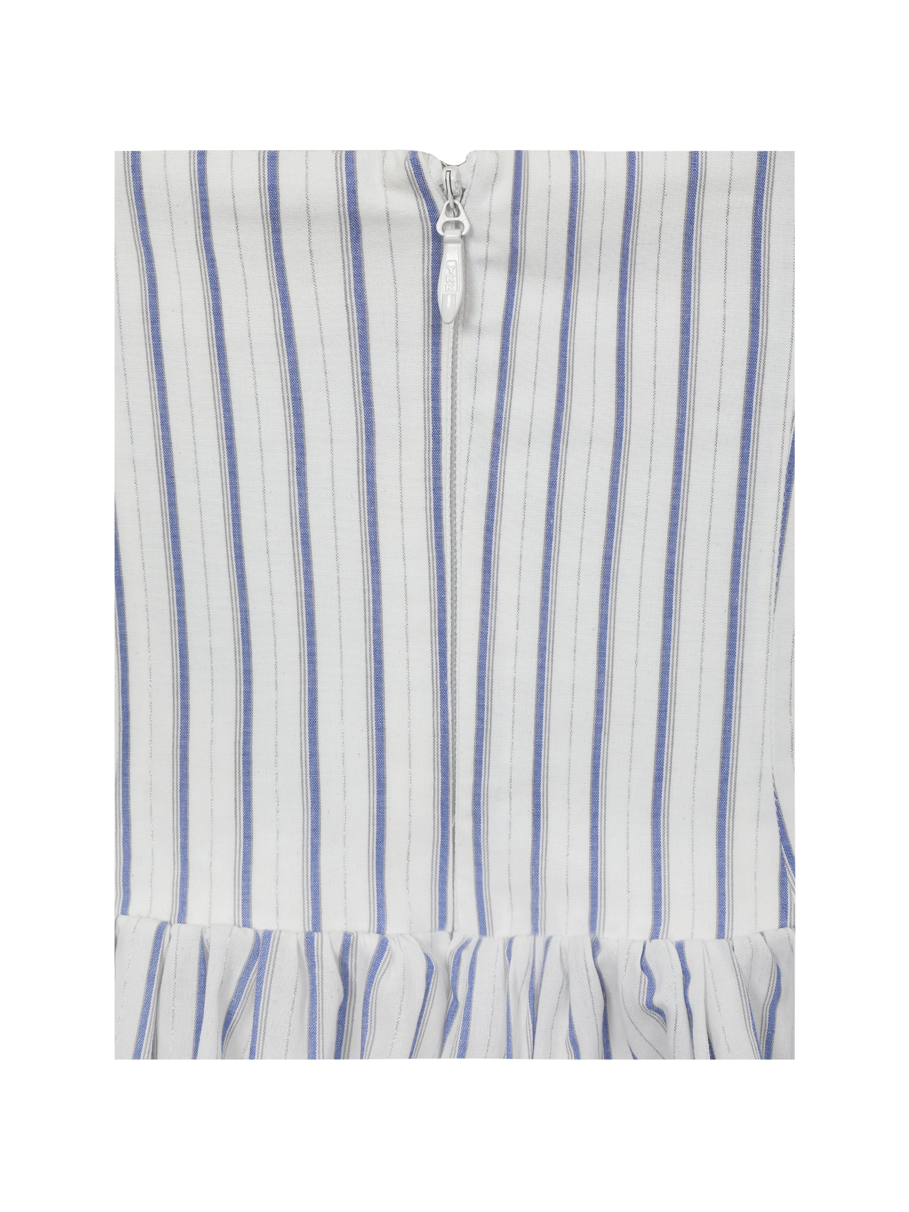 Olea Sky Blue Striped Cotton Poplin Ruched Midi Dress