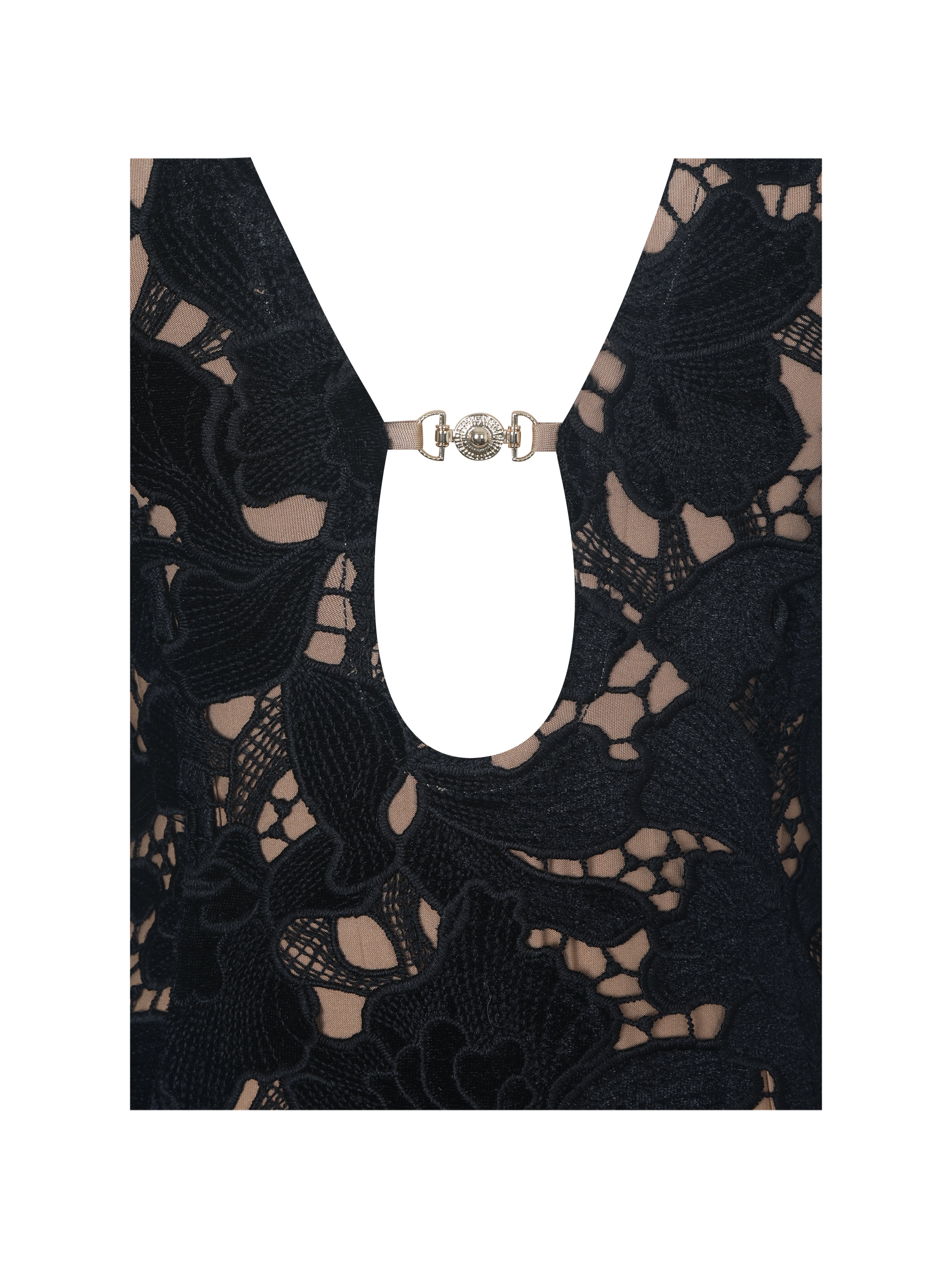 Penelope Black Velvet Lace Keyhole Mini Dress