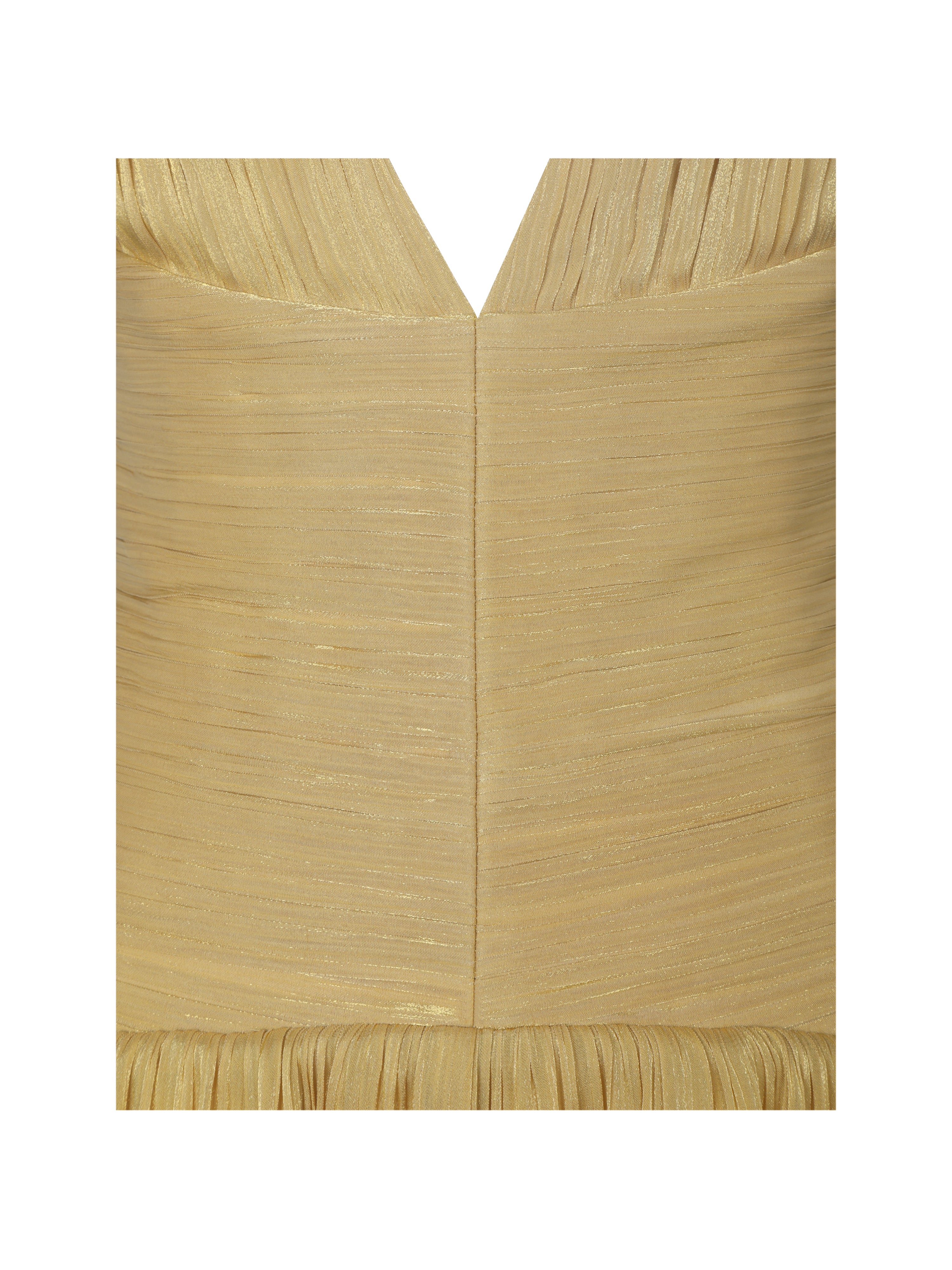 Xavia Gold Crystal Organza Plunging Halter Mini Dress
