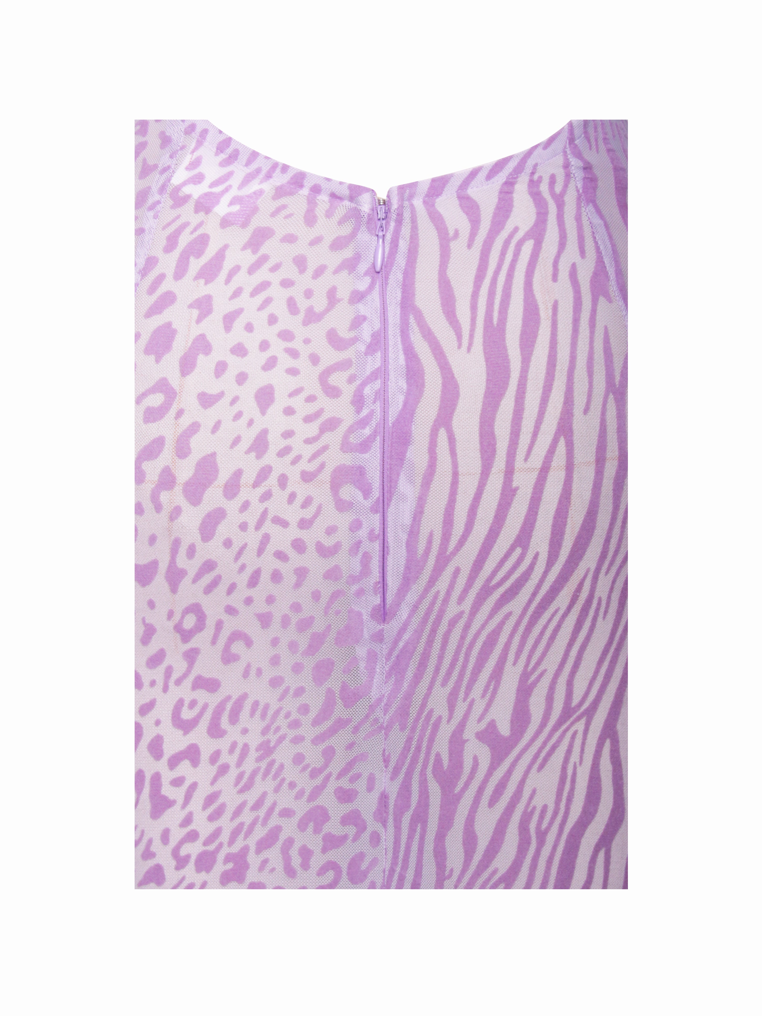 Olena Purple Burnout Velvet Animal Print Mesh Halter Neck Maxi Dress