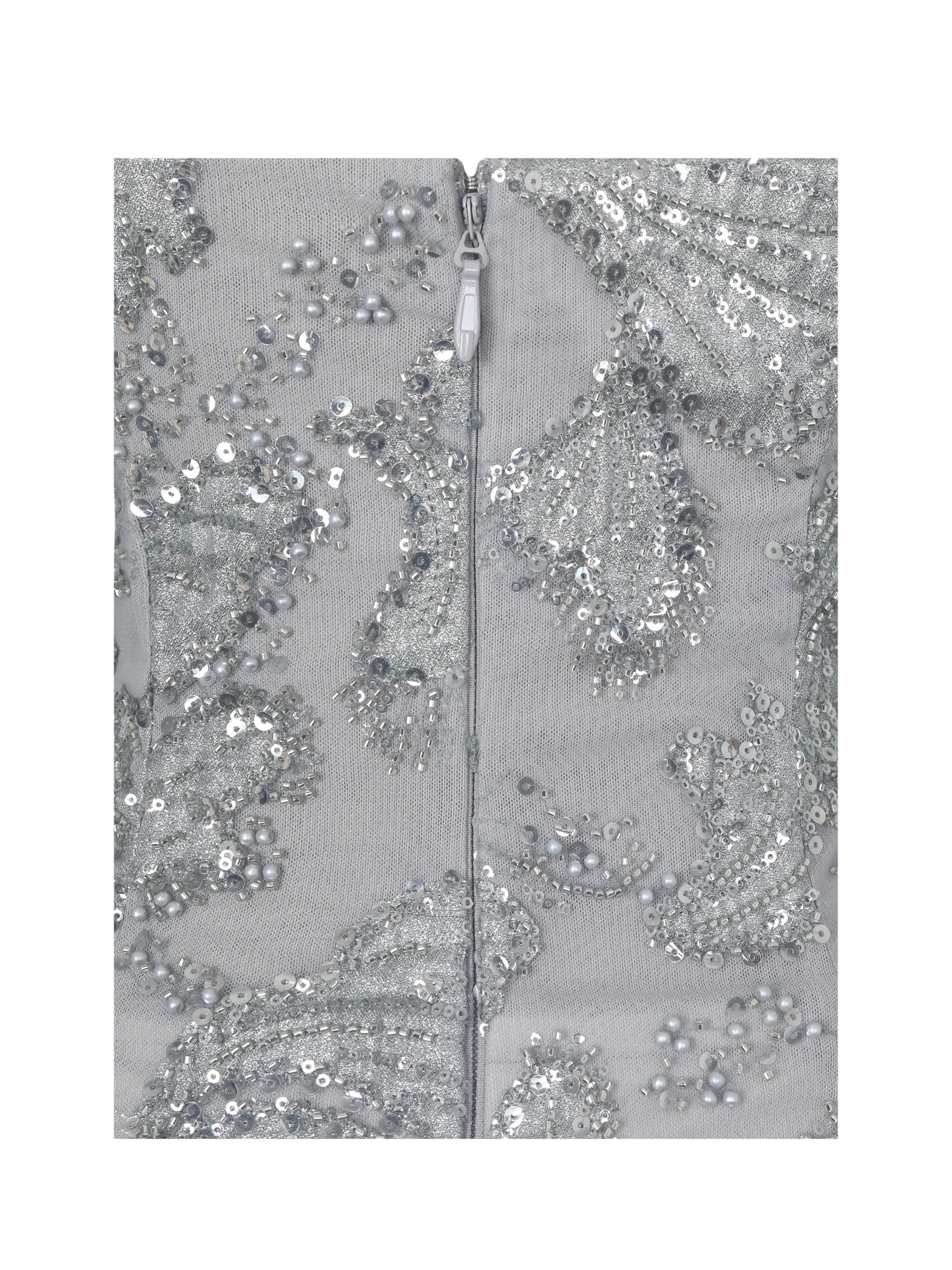 Olisa Silver Beaded Peplum Tassel Maxi Dress