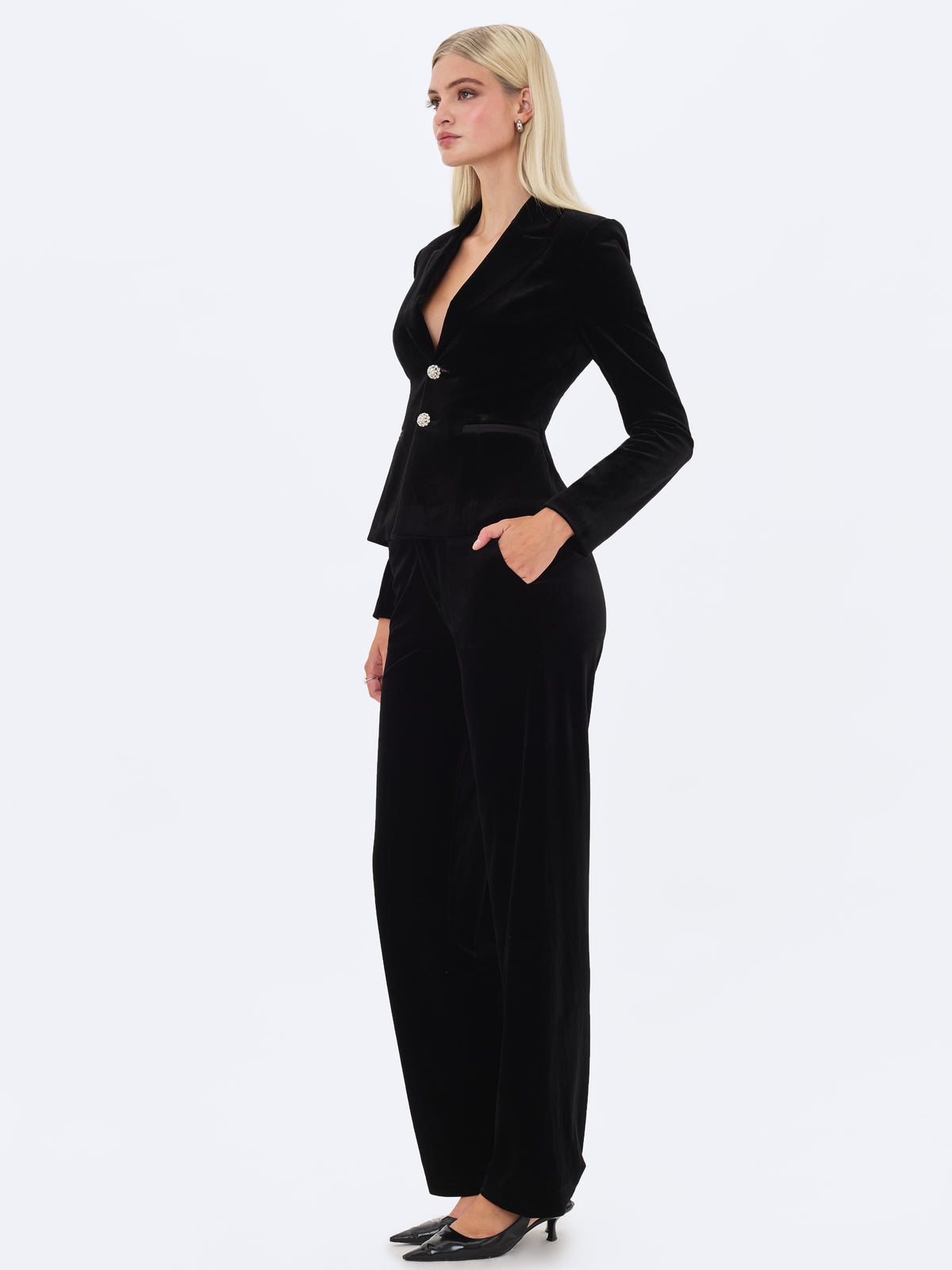Ronnie Low-Waisted Straight-Leg Black Velvet Pants