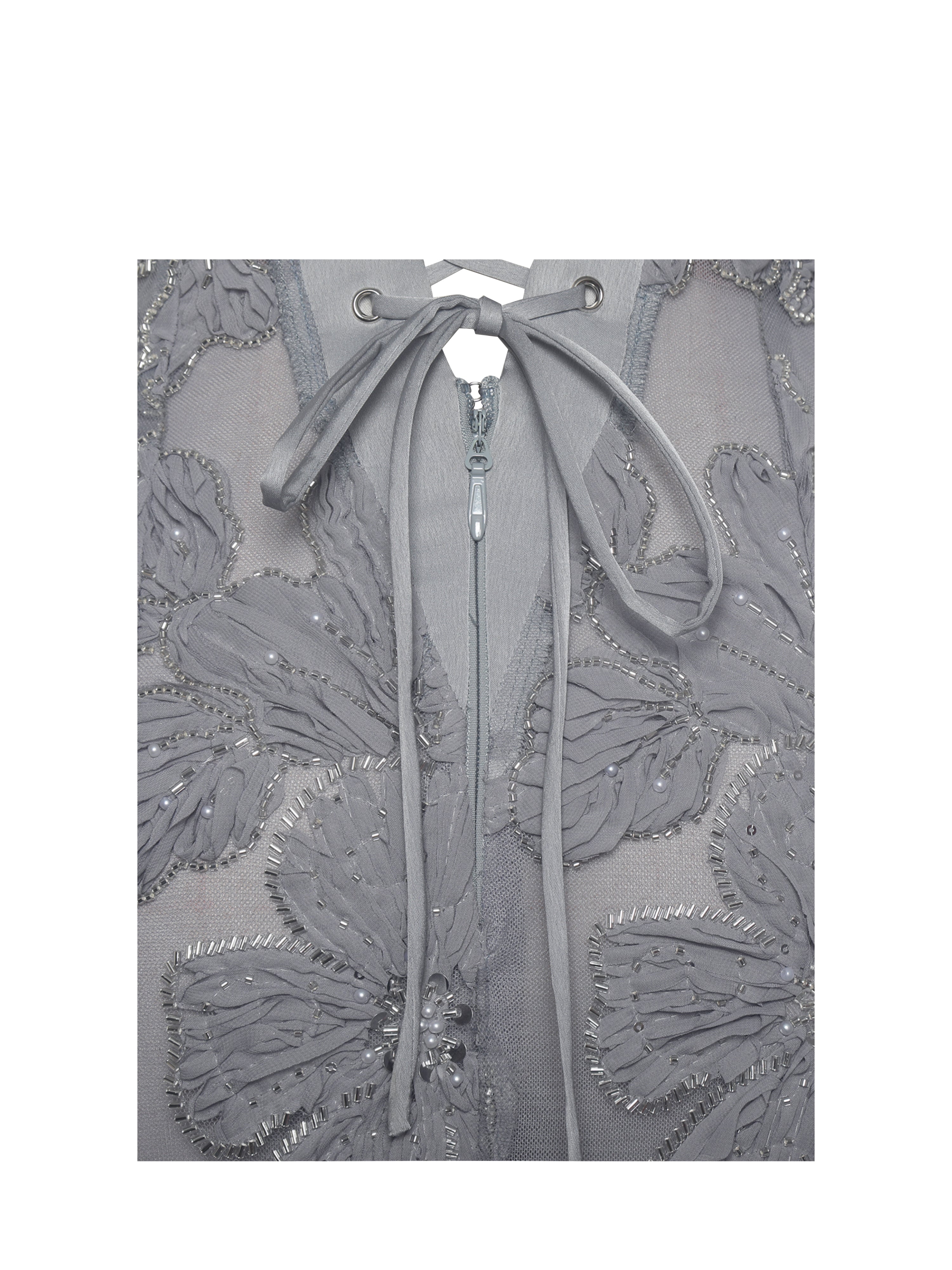 Raphaela Silver Beaded Floral Strapless Mermaid Maxi Dress