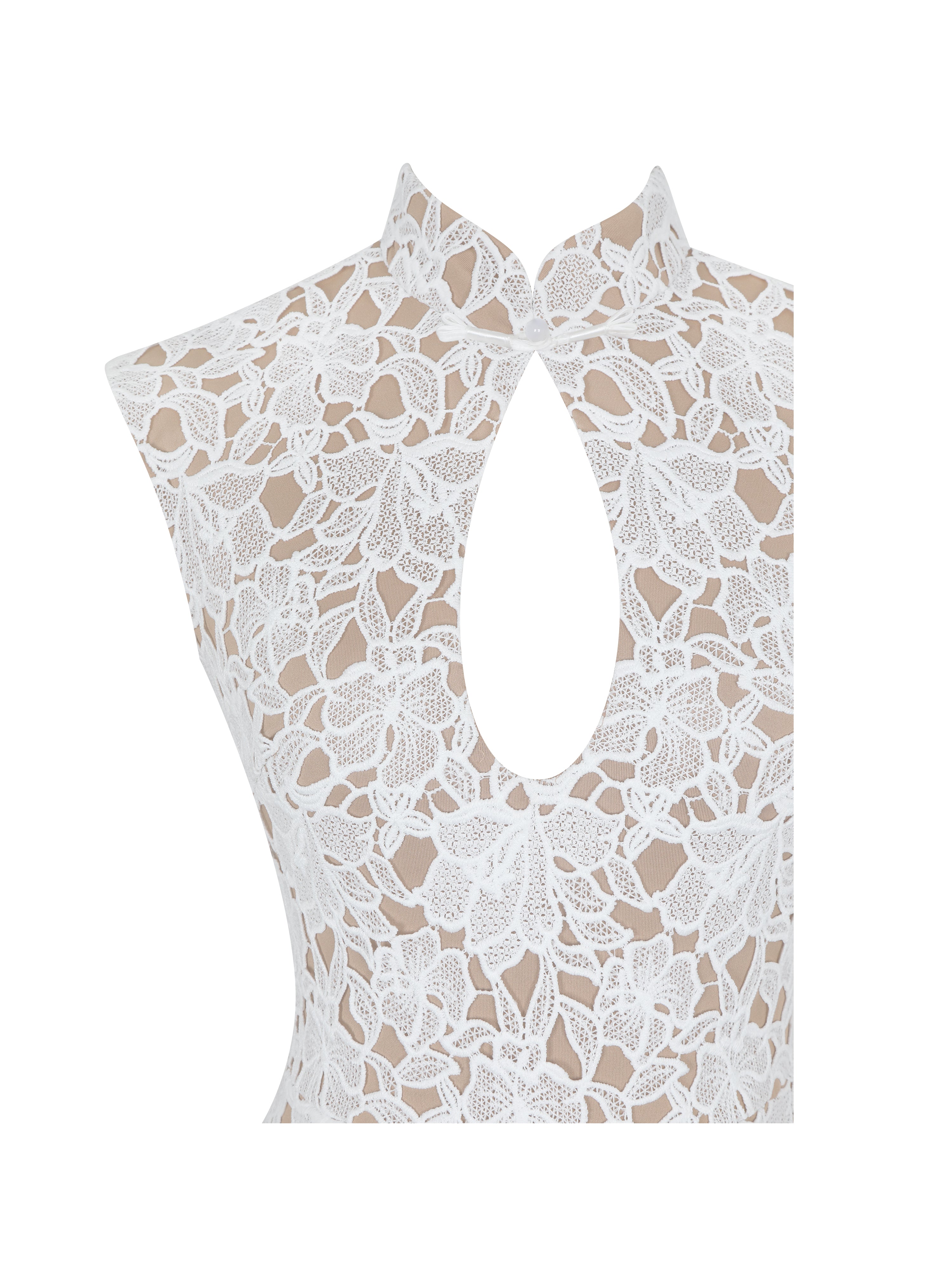 Quinley White Cotton Lace Teardrop Neckline Mini Dress