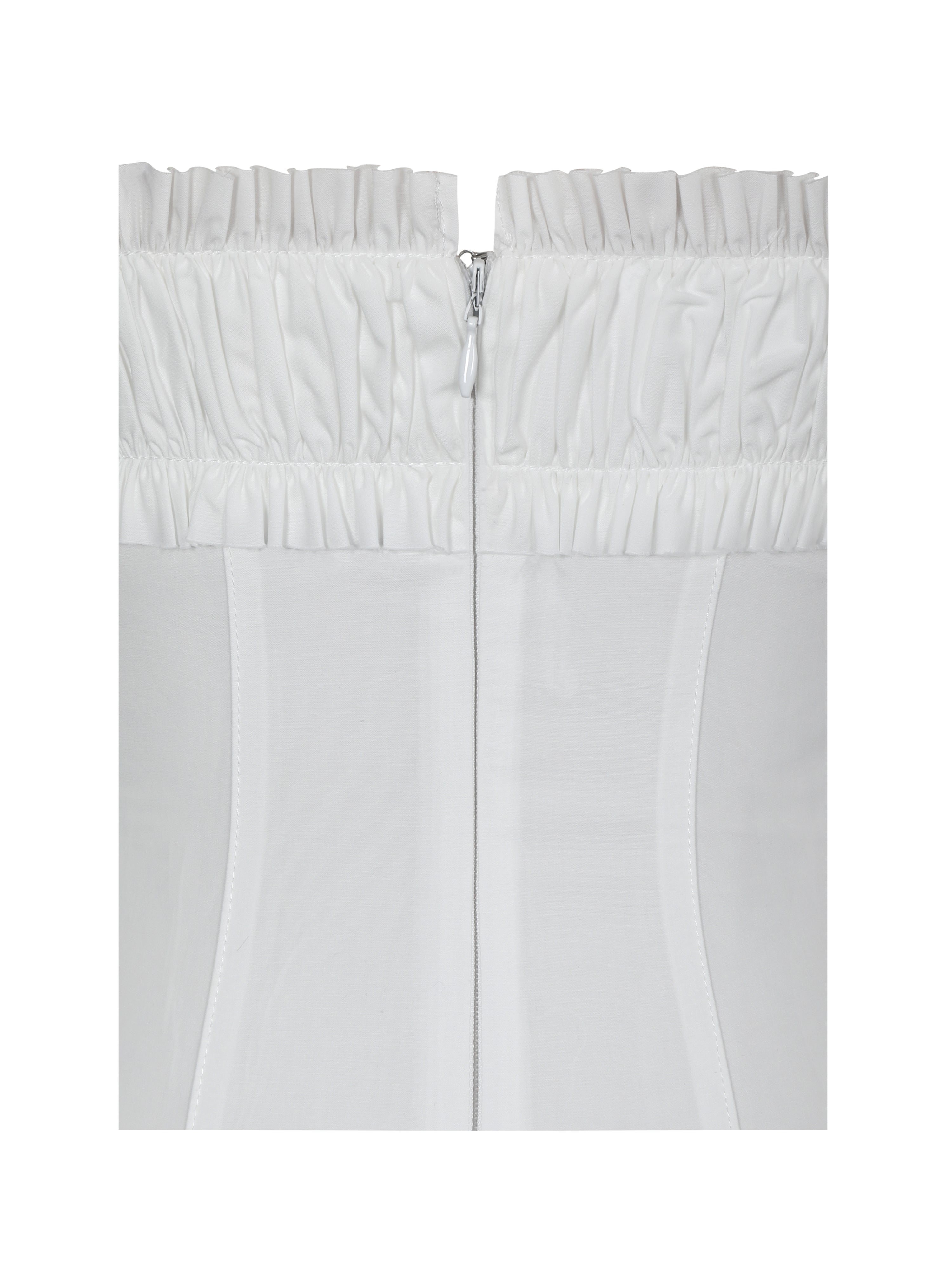 Vicenta White Cotton Poplin Ruched Midi Dress