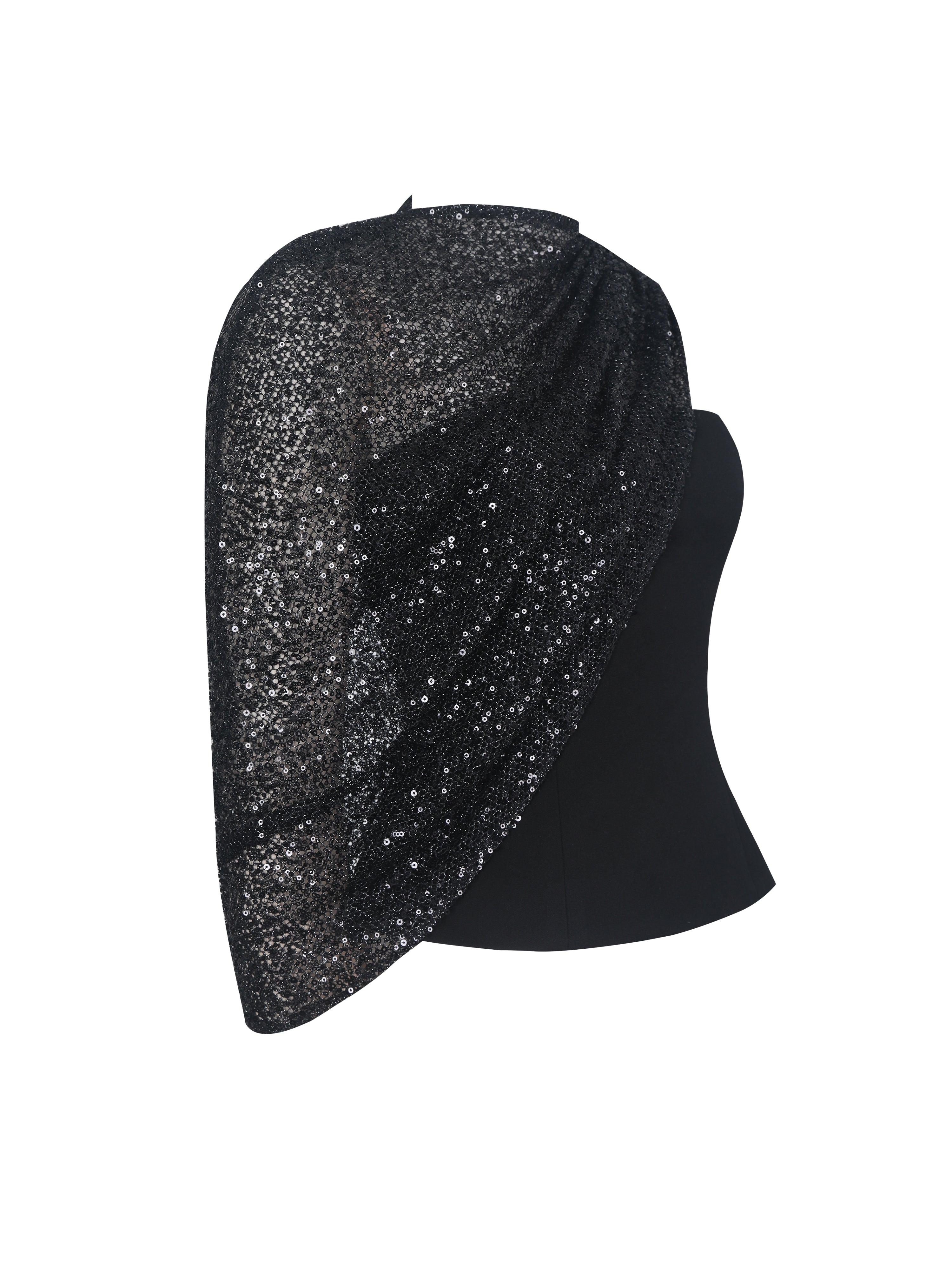 Quinette Black Peplum Top with Beaded Asymmetrical Cape