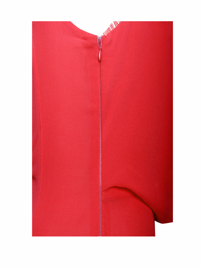 Ulanda Red Chiffon Lace Backless Maxi Train Dress