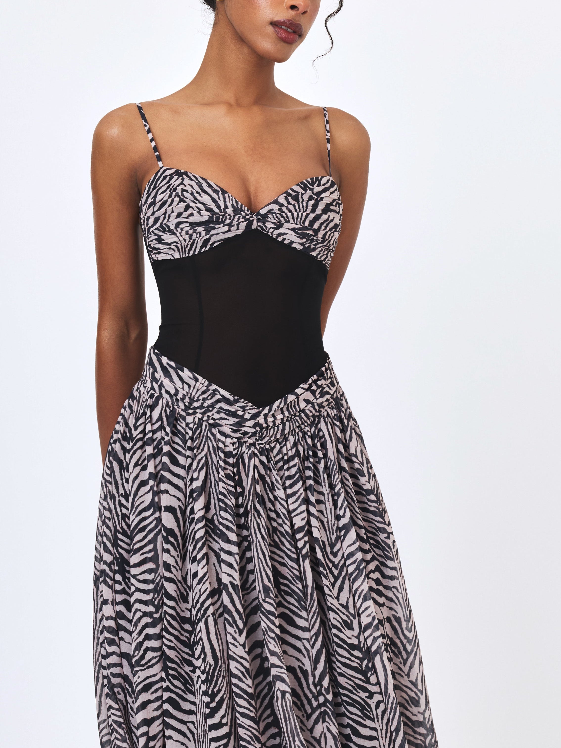 Onora Zebra Print Chiffon Dipped Waist Maxi Dress