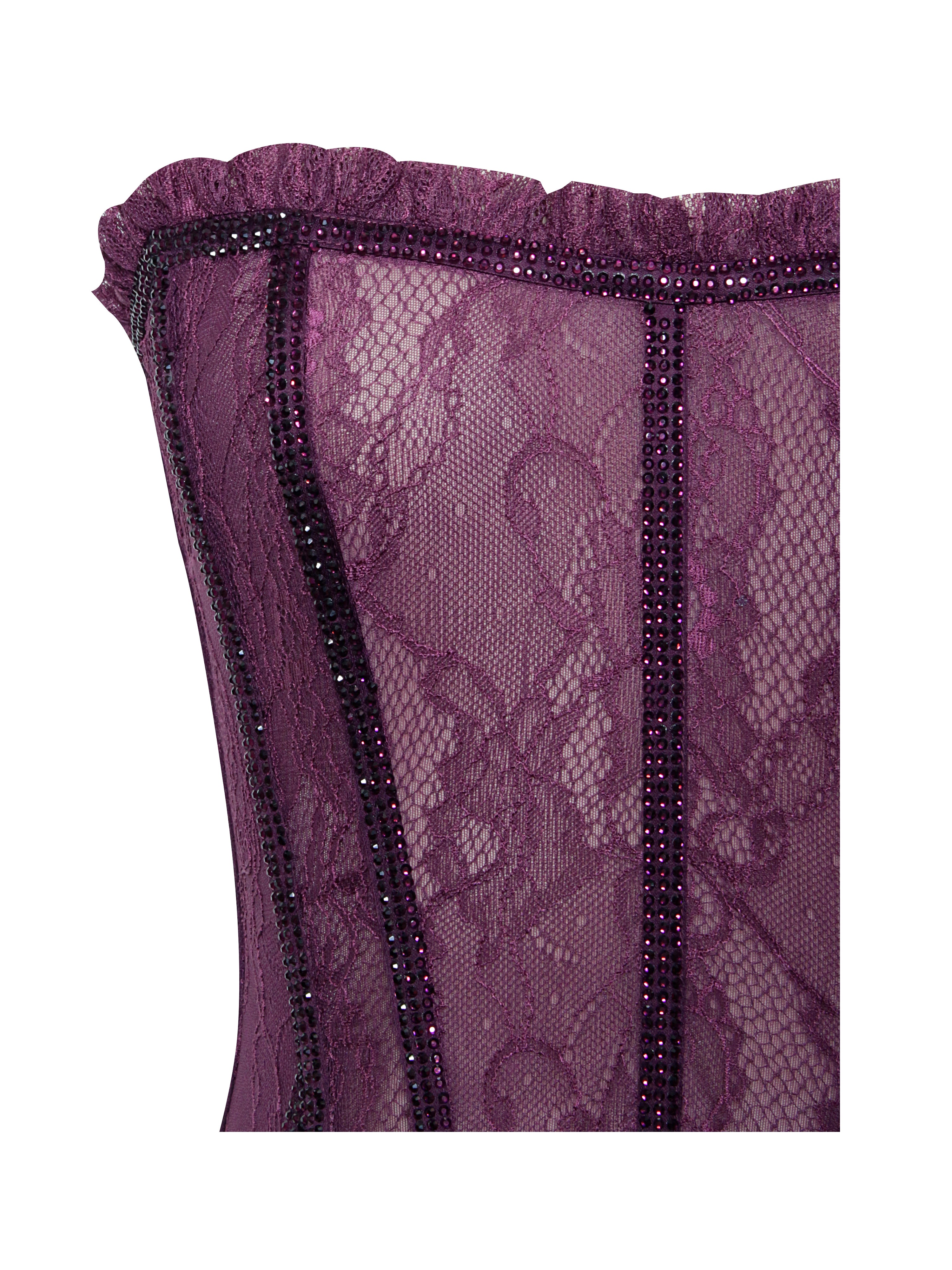 Verna Purple Lace Crystal Trim Corset Dress