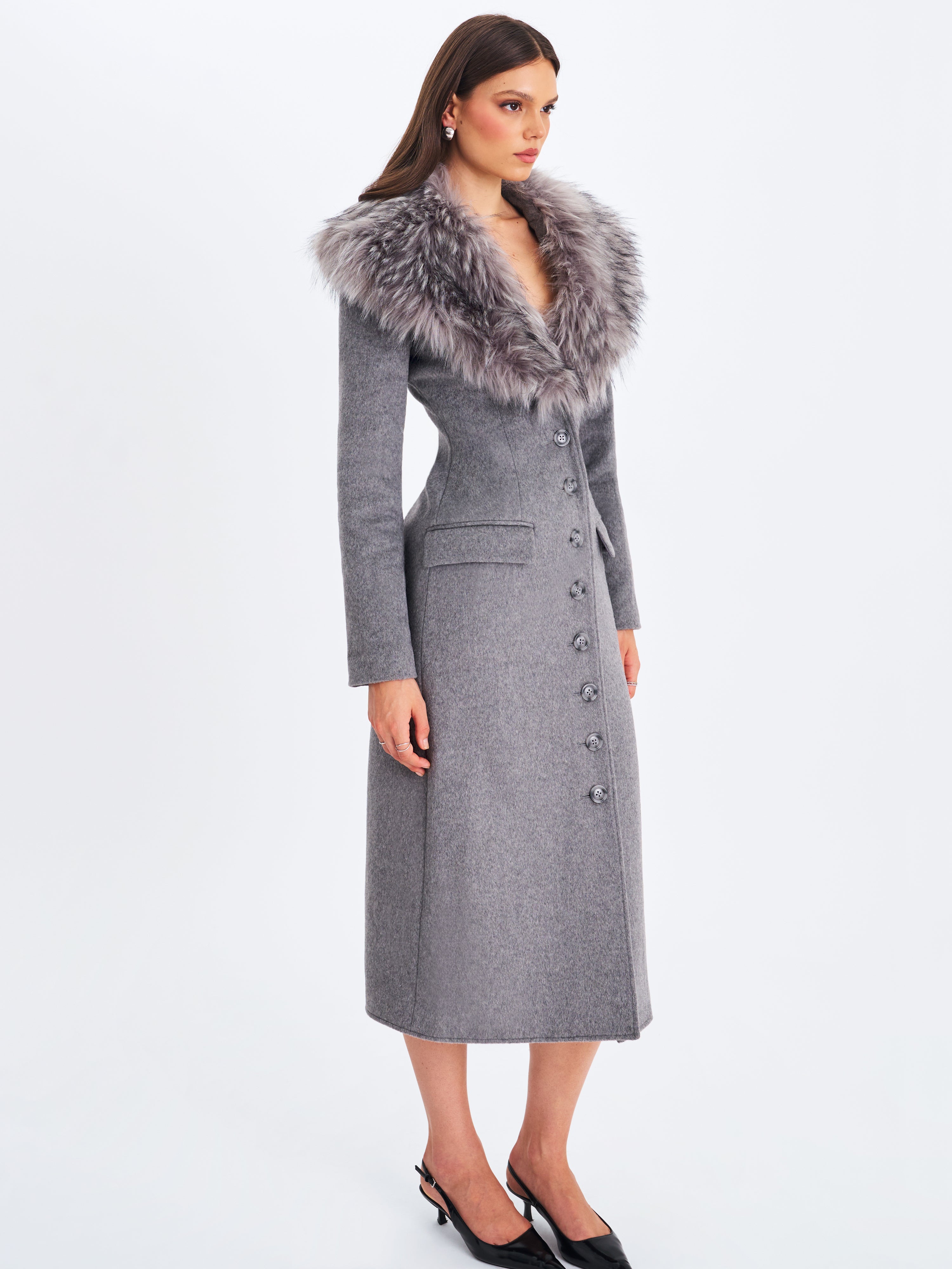 Tie.Me grace fur collar wool coat ブラウン grace fur collar wool