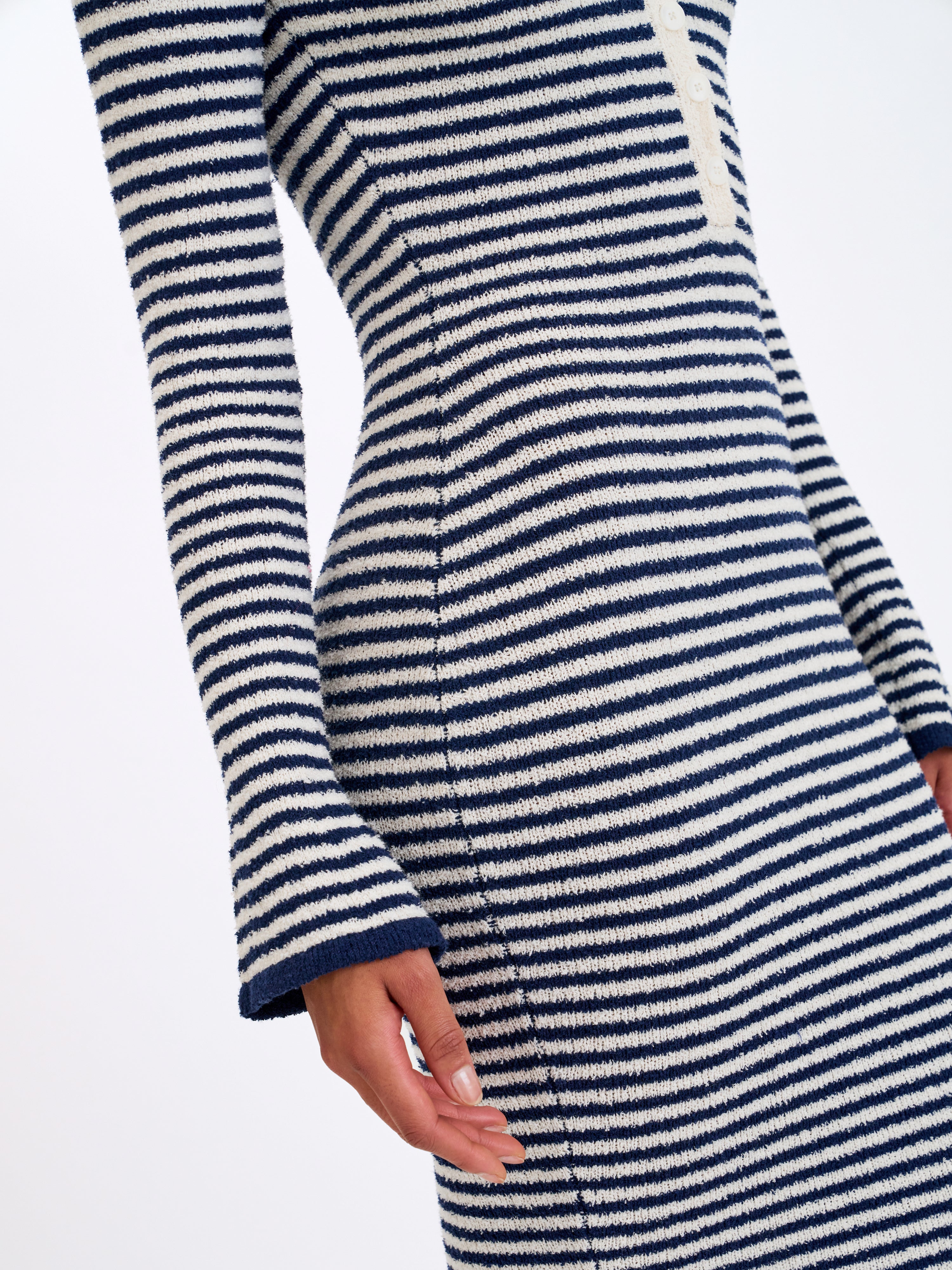 Xelie Navy & White Cotton Terry Knit Mermaid Maxi Dress