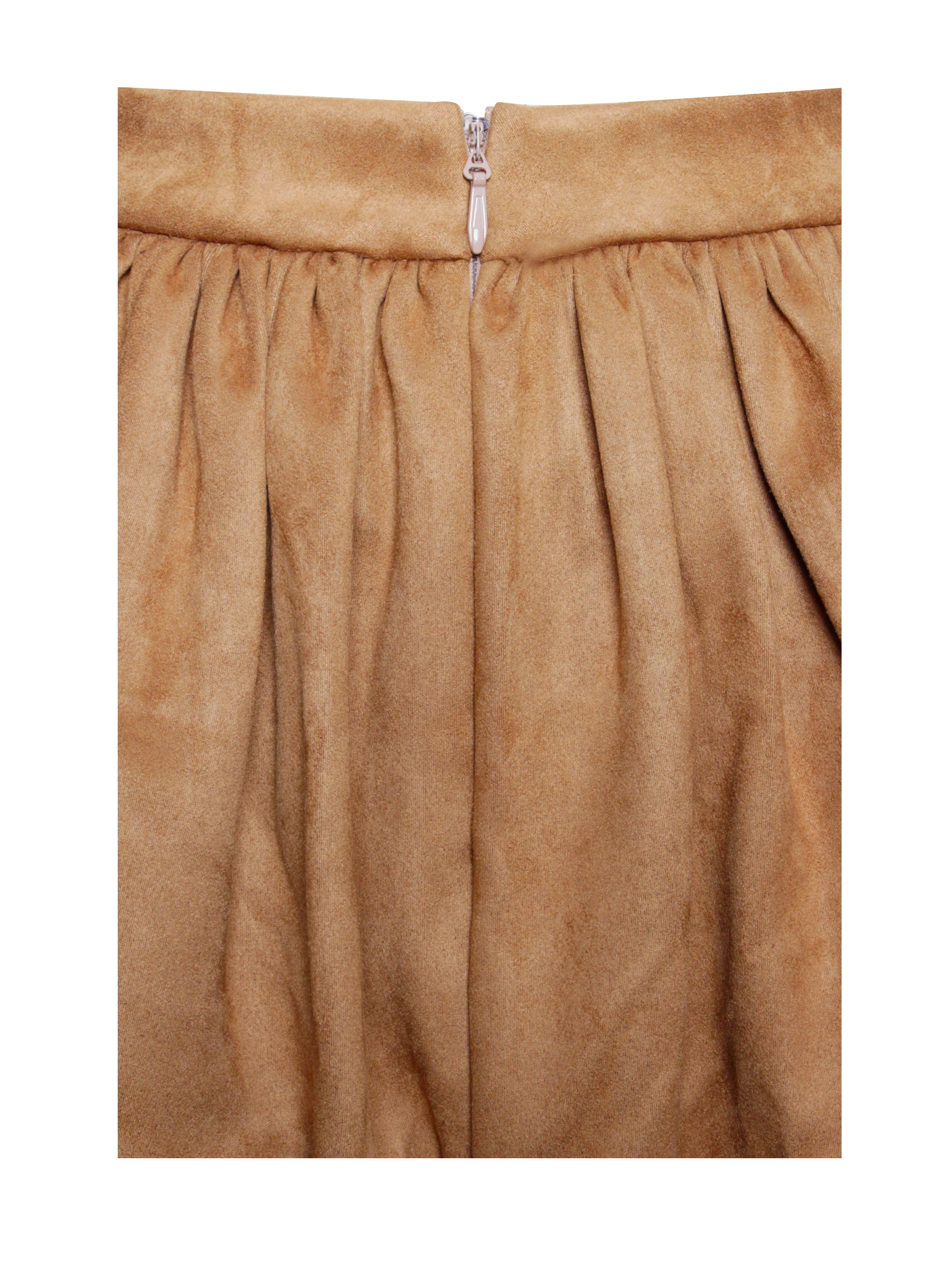 Yuna Brown Suede Bubble Hem Skirt