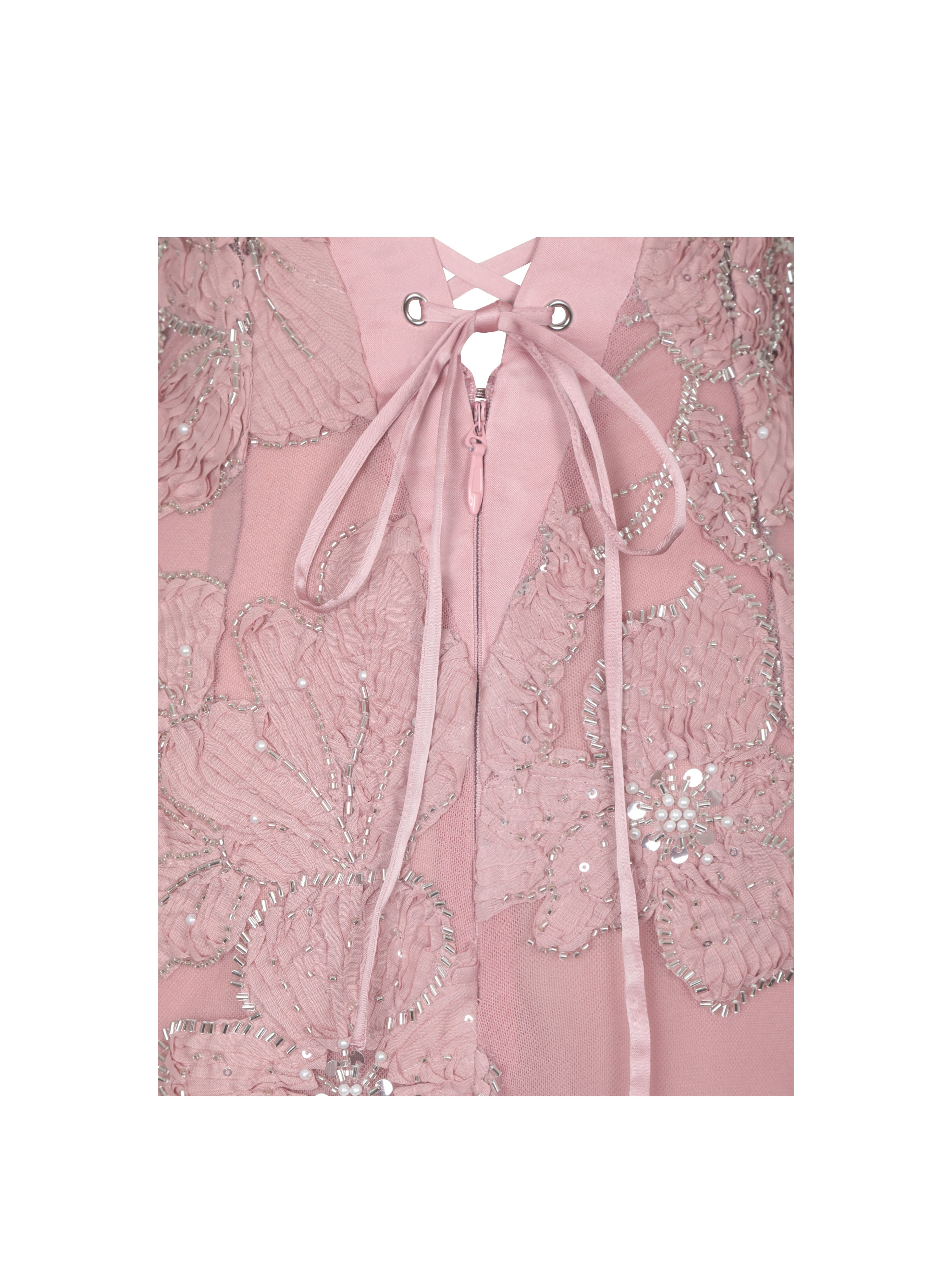 Raphaela Dusty Pink Beaded Floral Strapless Mermaid Maxi Dress