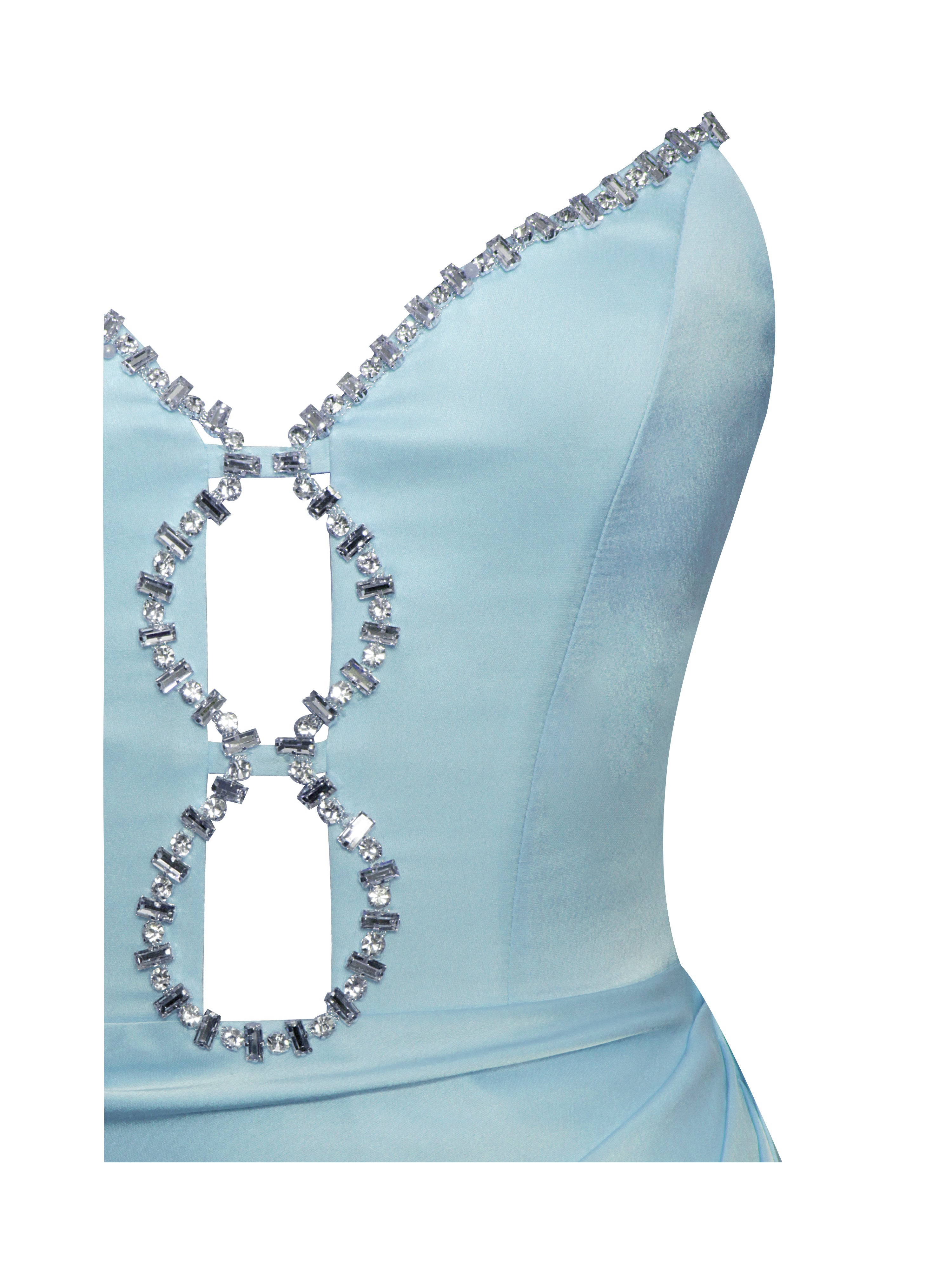 Marilyn Pale Blue Satin Crystal Embellished High Slit Gown